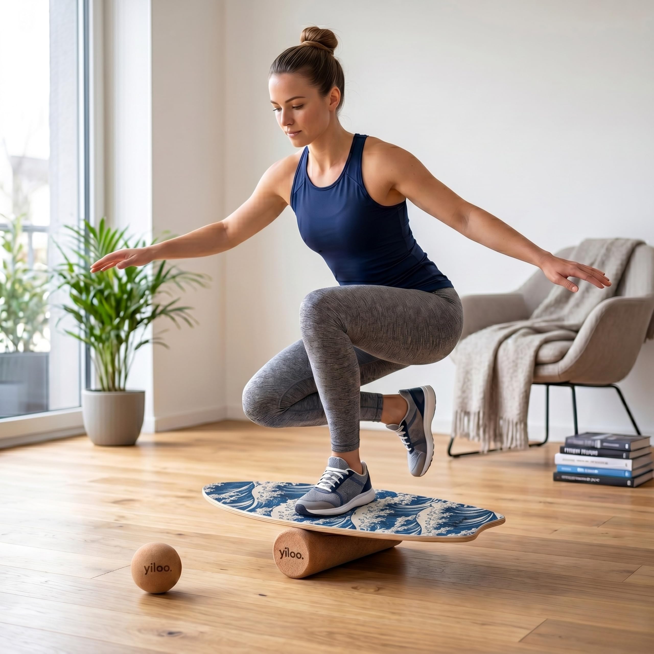 Hawaii Balance Board aus Holz – Gleichgewichtstrainer mit Rolle & Balance Ball – Handgefertigt & rutschfest für Core Training, Fitness, Surf & Koordination – bis 150 kg