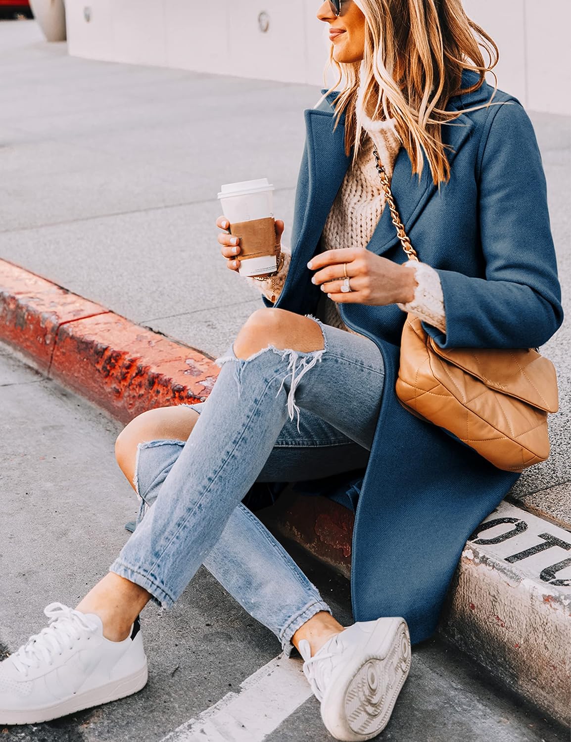 Hooever Women's Winter Wool Coat Casual Notch Lapel Single-Breasted Peacoat - Image 3