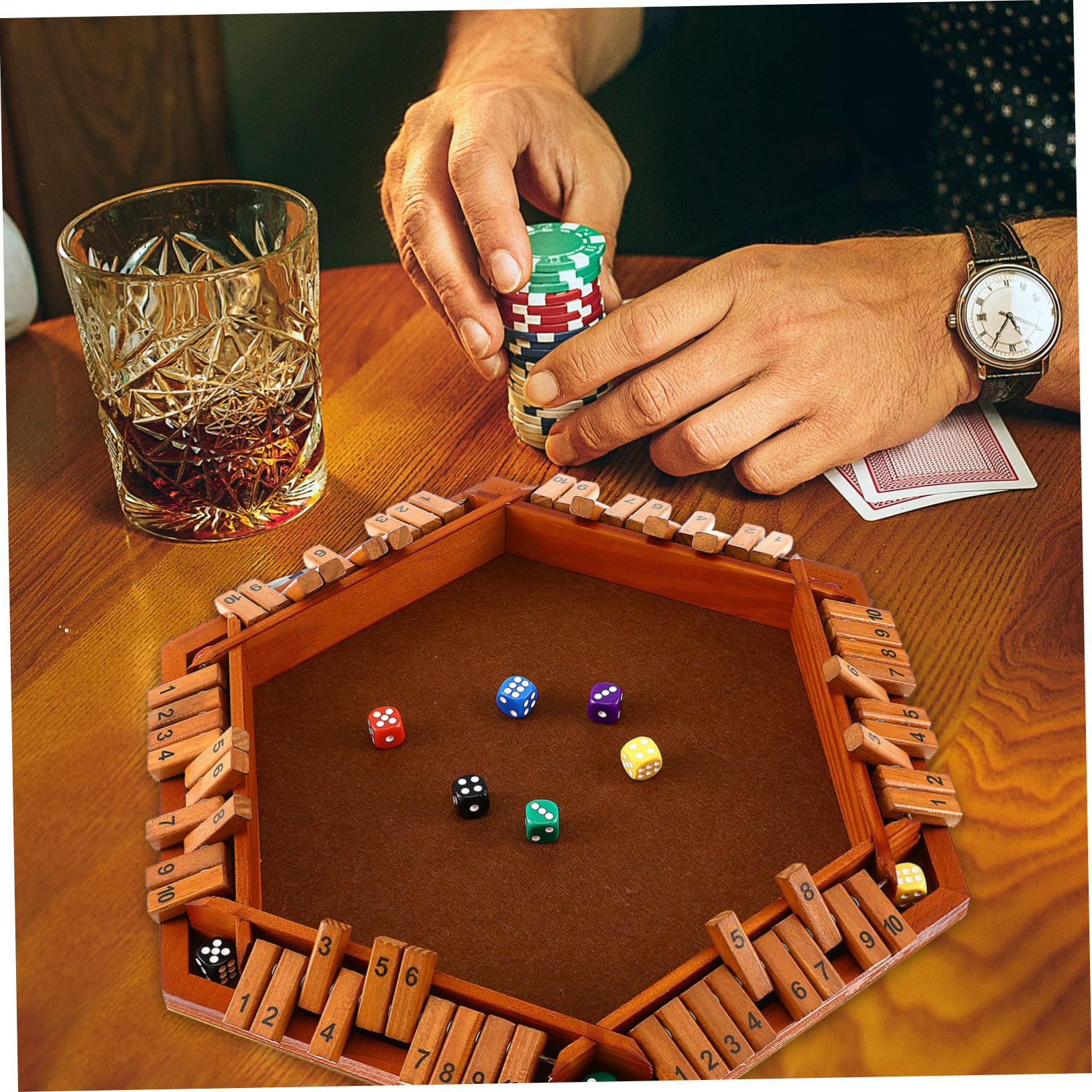 Schließe die Kasten 6-seitiges Holz Würfelspiel Braun