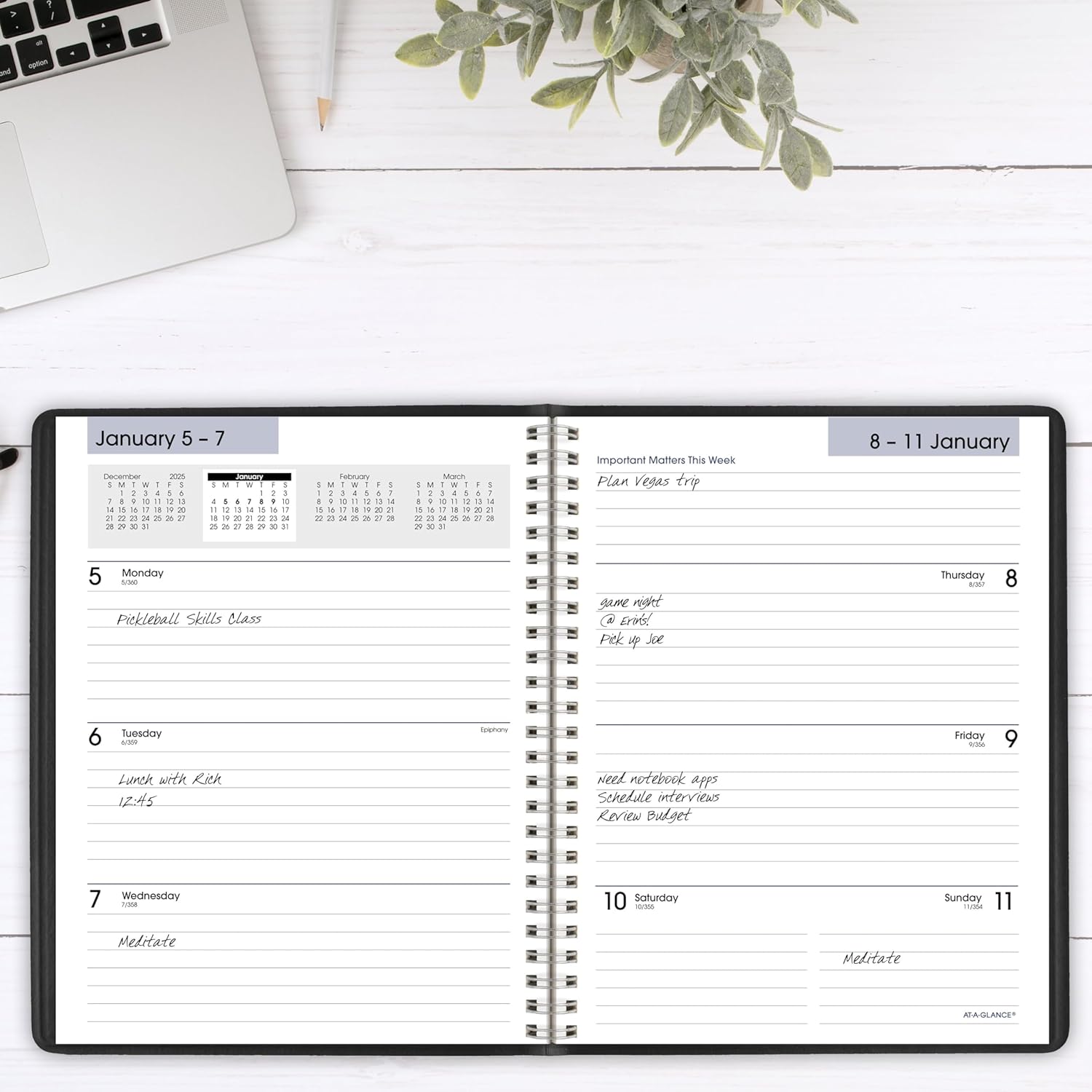 AT-A-GLANCE 2026 Planner, Weekly & Monthly, 7" x 8.75", Medium, Executive, DayMinder, Black (G5460026)