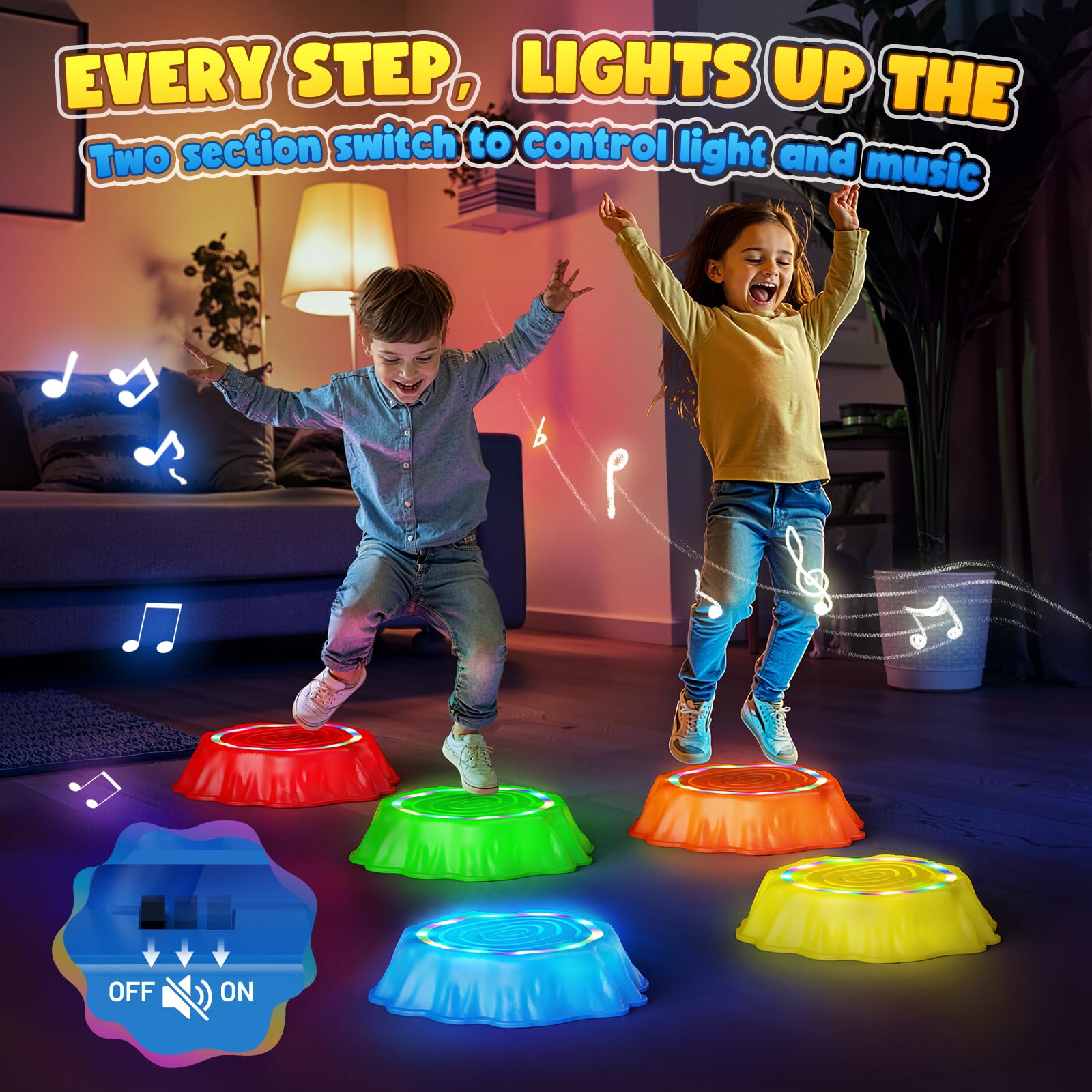 Pietre Miliari Musicali luminose per Bambini 6 Pietre Antiscivolo Resistenti Giocattoli per Interni ed Esterni Regalo per Bambini dai 3 Anni Curso de Obstáculos