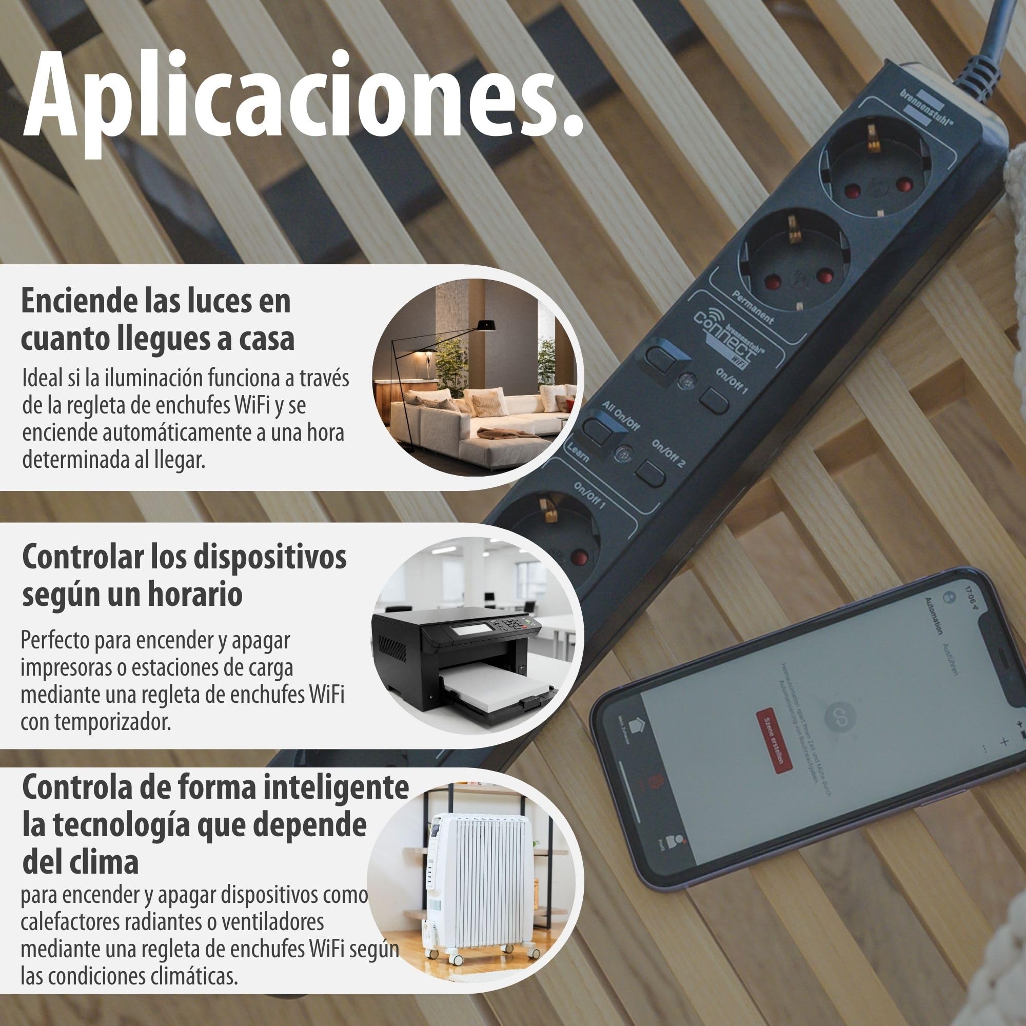Brennenstuhl Connect Regleta Inteligente Eco-Line WS EL0102 con 6 Tomas programable (Regleta WiFi, Control por App o Voz, aplicación Gratuita, Compatible con Alexa y Google Assistant) Negro