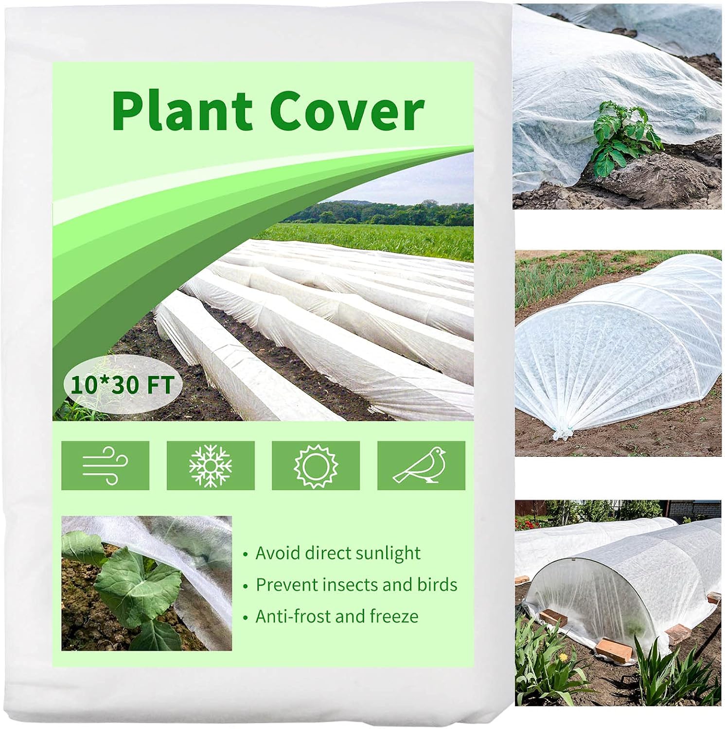 Mhonniwa Plant Covers Freeze Protection Floating Row Cover 10X30 FT 1.0 oz/yd² Non-Woven Frost Blankets for Outdoor Plants