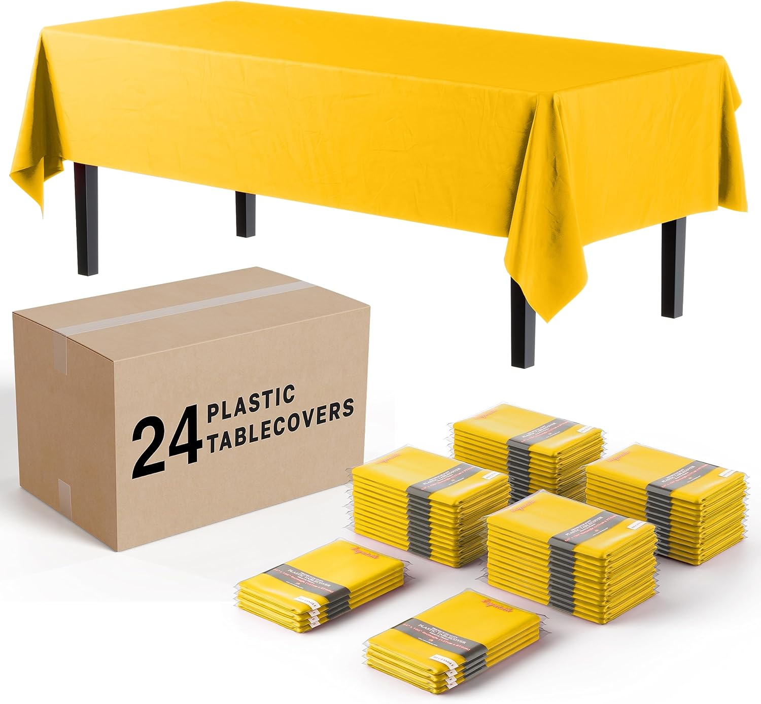 Exquisite 24Pack Yellow Plastic Table Cloth 54In. x 108In. Disposable Tablecloth