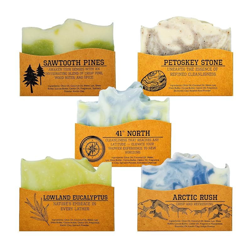 Compass Soap Co Sabonete em barra artesanal para corpo, variedade de fragrâncias, pacote com 5 unidades