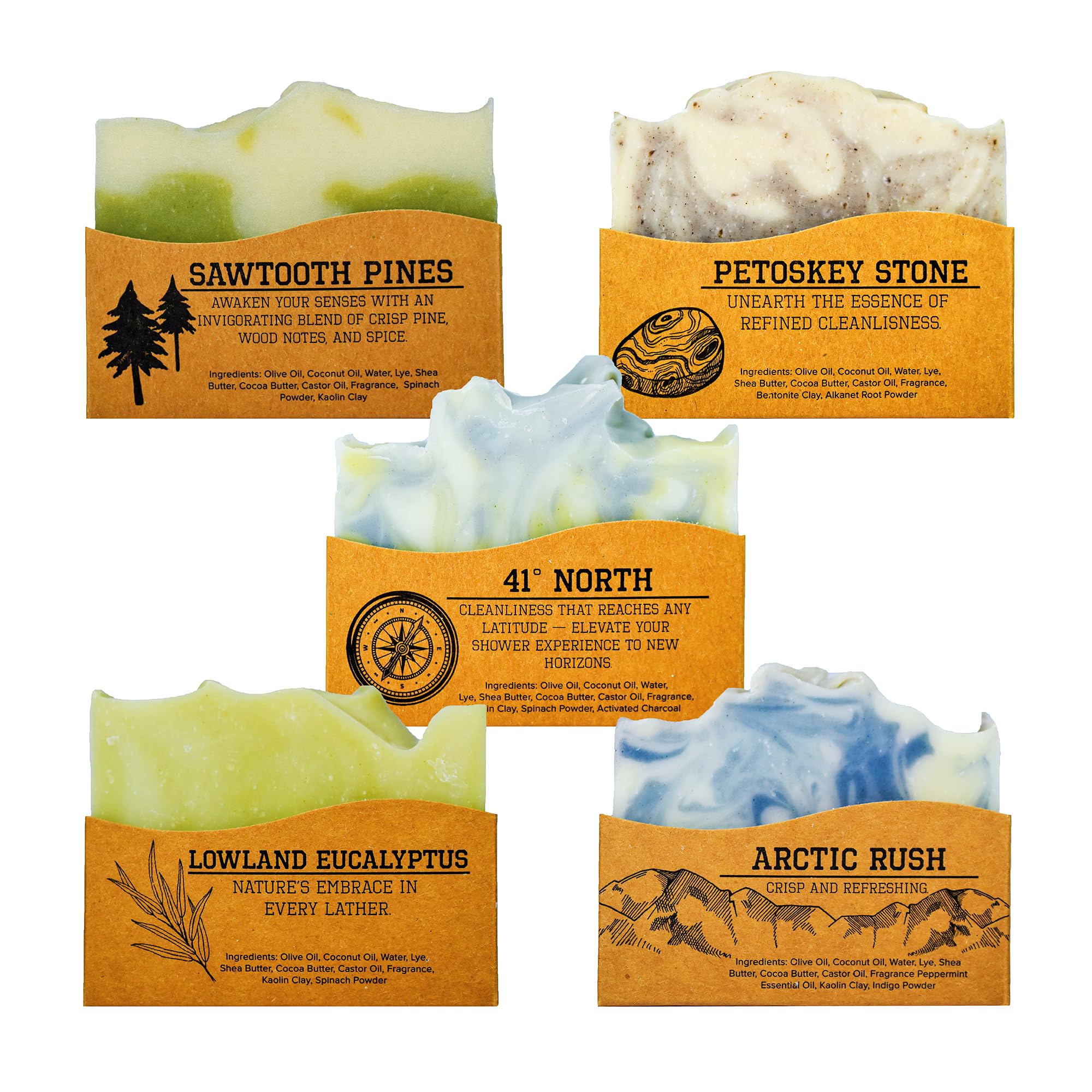 CompassSoap Natural Soap for Men | Skin-Friendly, Hand Made Soap Bar Gift Set | Best Exfoliating and Cleansing Bar Soap for Men | 5 Oz. Variety Pack