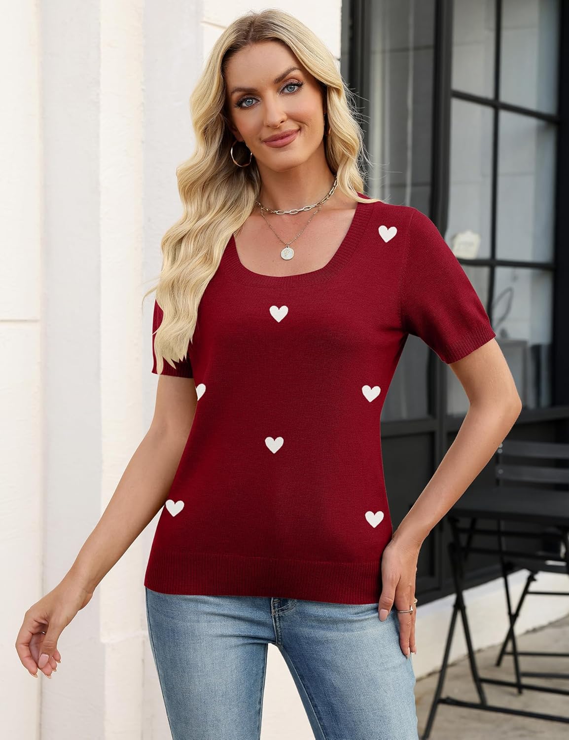 LOMON Womens Short Sleeve Sweater Spring Square Neck Knit Tops Summer Fahshion Business Casual Tops - Image 2