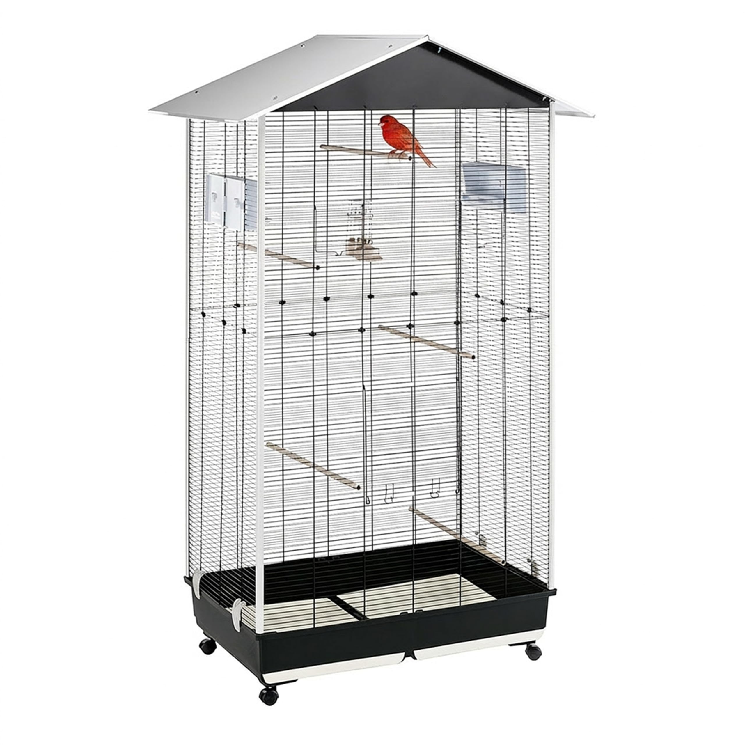 Ferplast Cage à Oiseaux NOTA Volière extérieure pour Oiseaux, Canaris, Pinsons, Perruches Ondulées, Inséparables, en Métal, Accessoires Inclus Mangeoires rotatives Perches Roues, 95x64xh 165,5 cm.