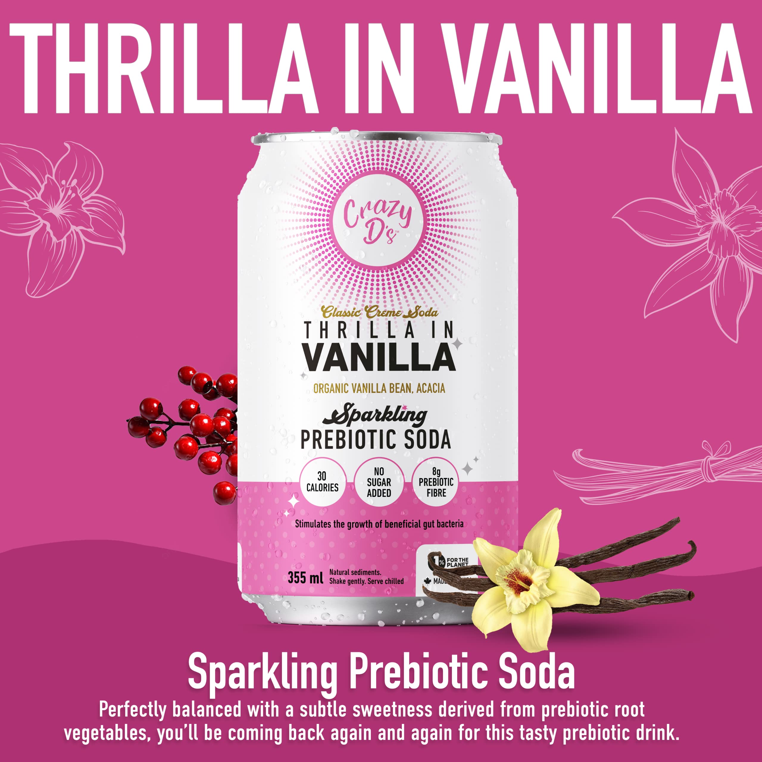 Crazy D's Vanilla Organic Prebiotic Drink, Sparkling, Kombucha