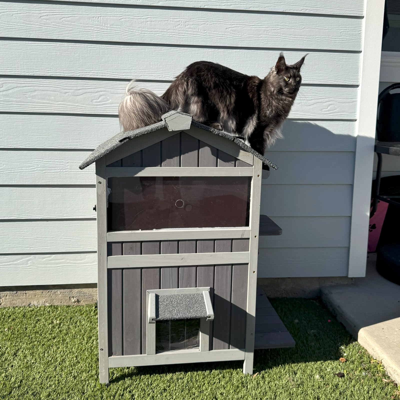 Gutinneen Outdoor Cat House for Winter Feral Kitty Shelter with Escape Door,2 Stroy