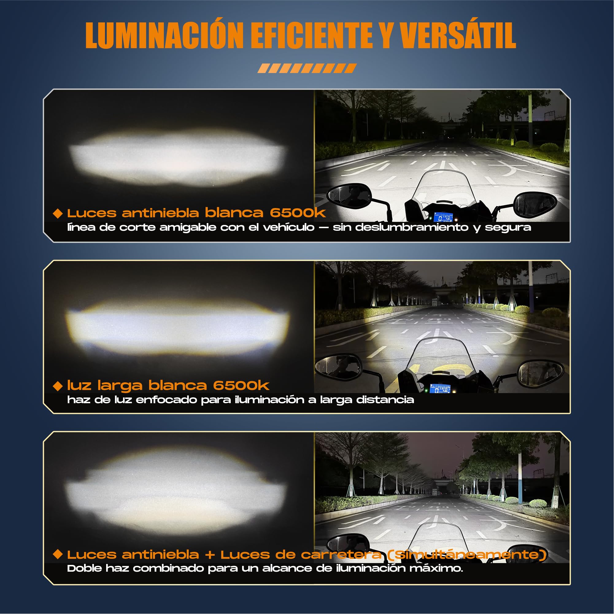 Future Eyes Faros Antiniebla LED para Moto, Foco Auxiliar de 60W con Giro de 360°, Luz Larga/Luz Corta, Luces Impermeables para Conducción Nocturna, ATV, UTV y Faros de Motocicleta