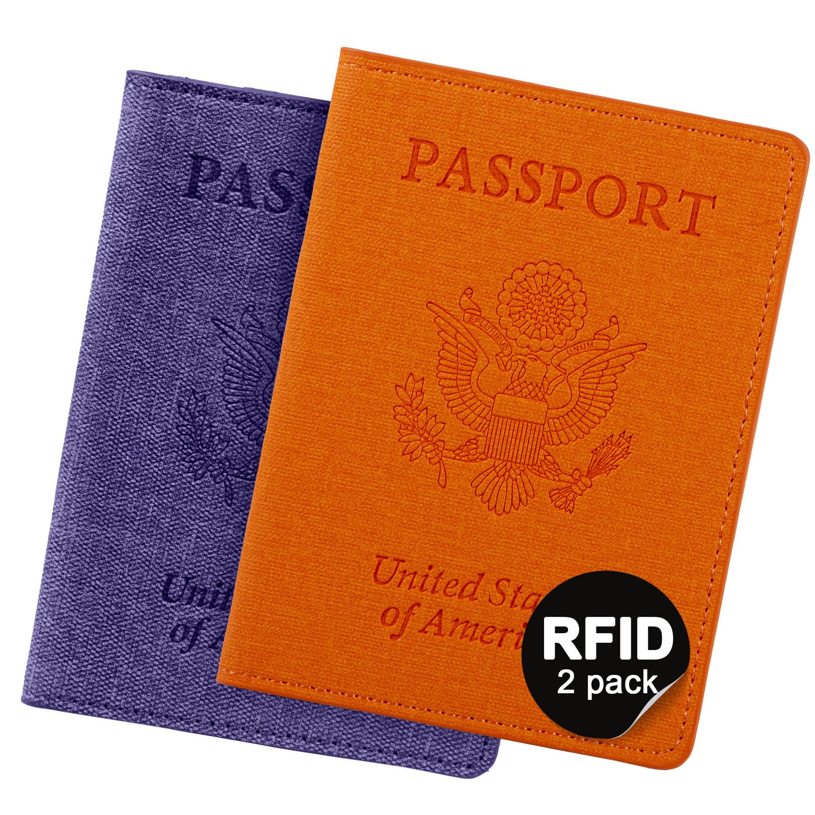 VIDIVICI 2 Pack RFID Passport Holder, Travel Gifts, Travel Accessories - Orange&Purple