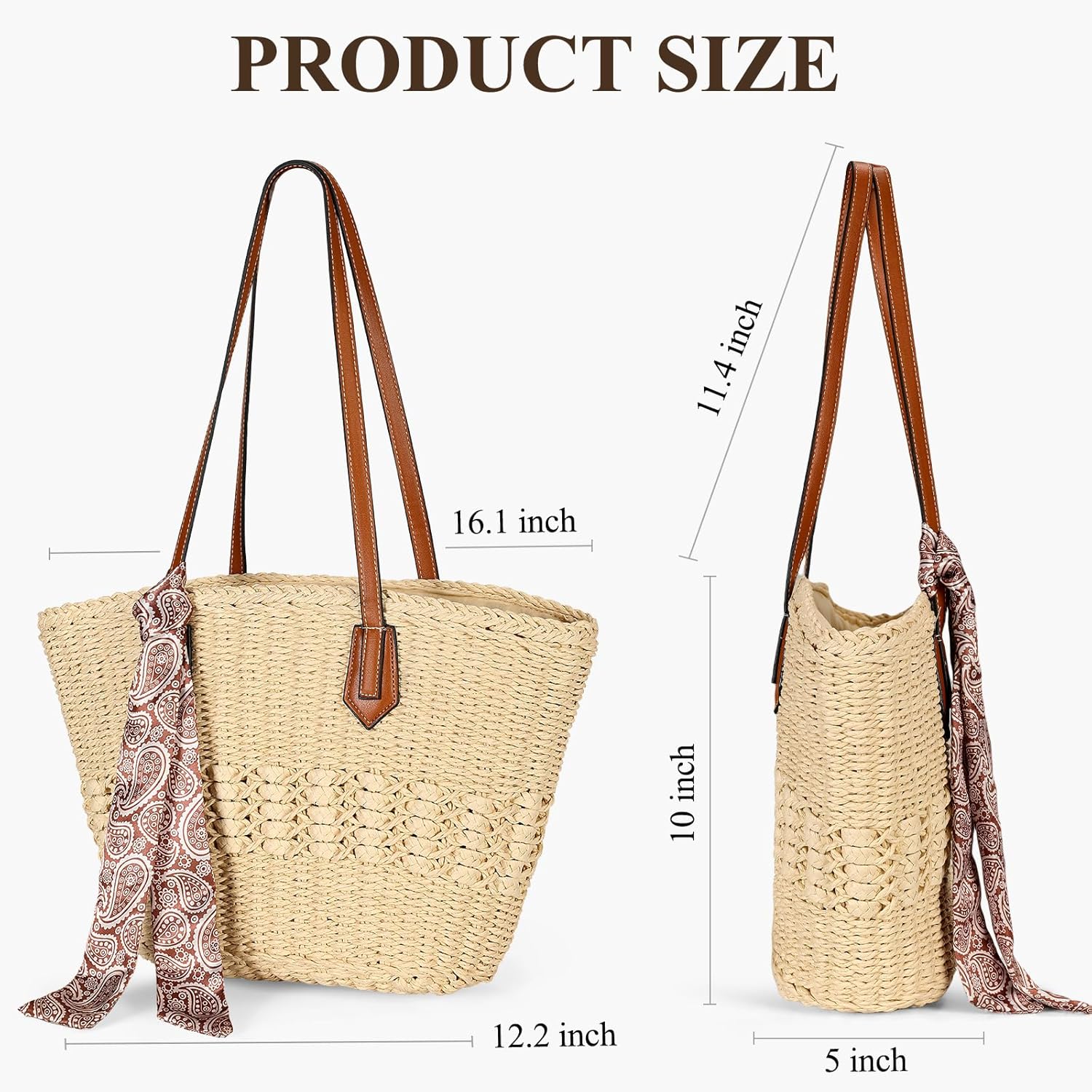 Trifabricy Beach Bags for Women, Summer Straw Bag, Woven Straw Beach Tote Bag Shoulder Handbags - Image 3