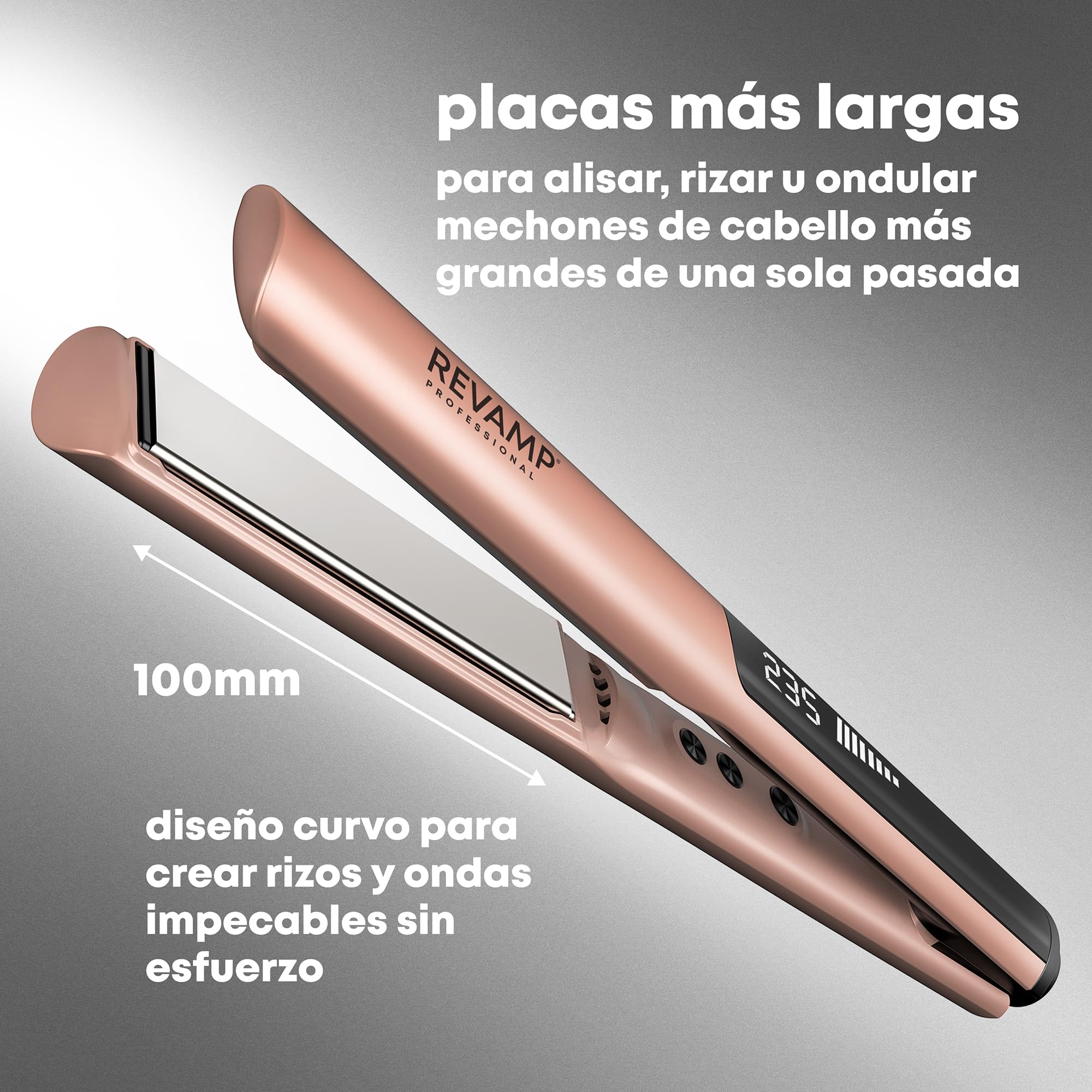 REVAMP Dynamic Radiance Plancha de Cabello Cerámica - Placas Largas | Straight & Style, Alisado en una Pasada, Curvado, Ondas y Rizos Duraderos, Profesional de Salón