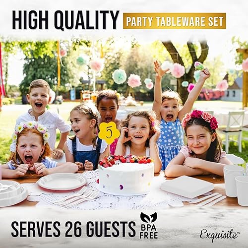 Miniatura 6 de El juego de vajilla de plástico de 364 piezas incluye 52 platos llanos de plástico blanco de 9 pulgadas  52 platos de aperitivo de plástico de 7