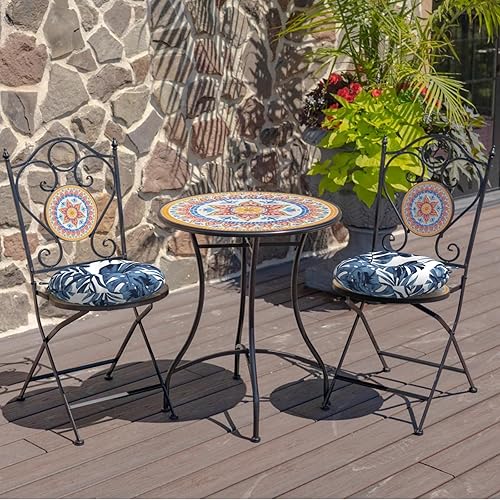 Miniatura 6 de DYTXIII Juego de 2 cojines redondos para sillas de exterior con lazos de 15 x 15 pulgadas, cojín suave de repuesto impermeable para decoración del