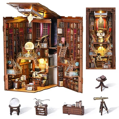 MiniCity Book Nook Kit, DIY Miniature Dollhouse Booknook Kit, 3D Wooden Puzzle Bookend Bookshelf Insert Decor with LED Light for Teens and Adults (Beyond Library) - Beyond Library