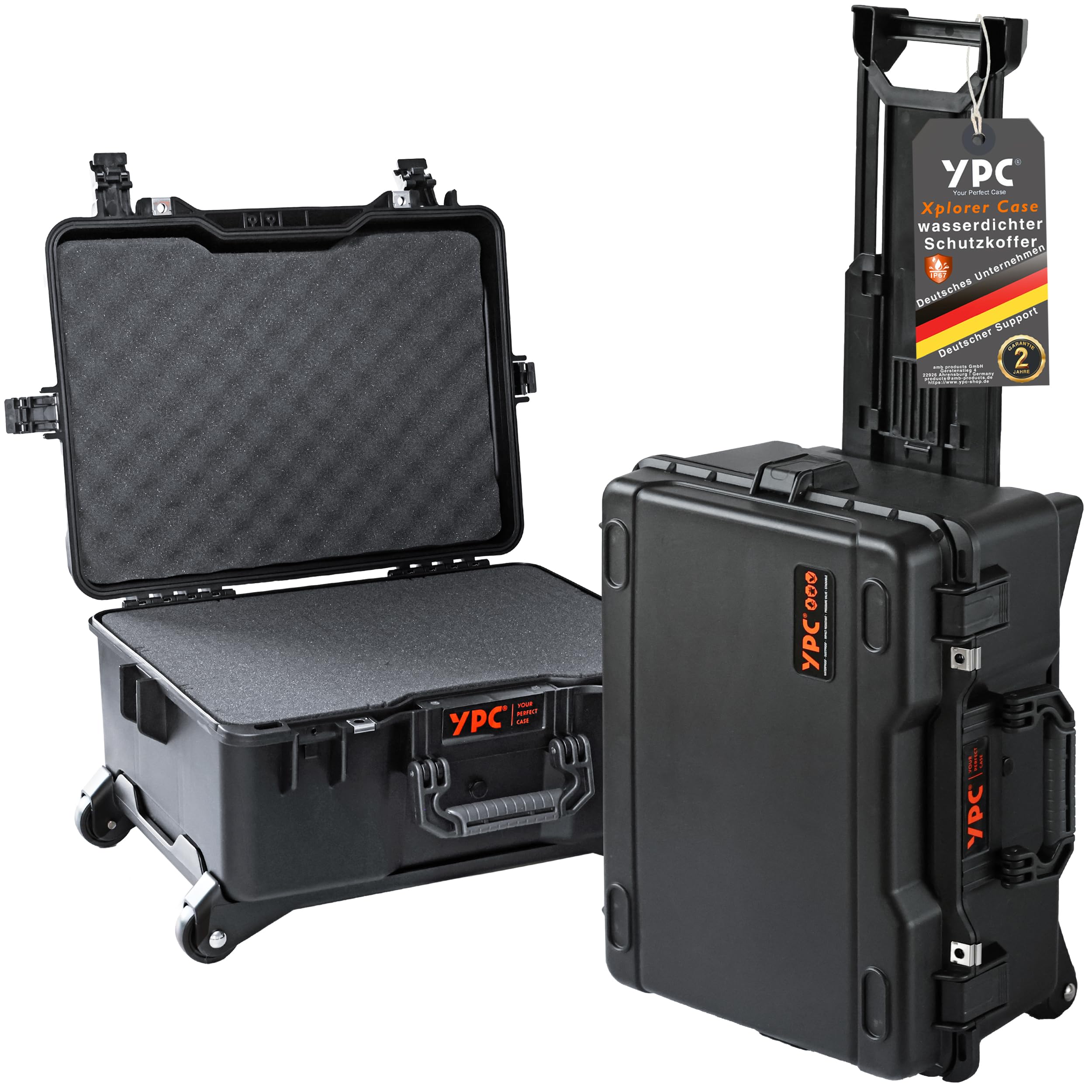 YPC Xplorer Case XXL – 53cm x 40cm x 28,5cm Trolley Outdoor Case, Fotokoffer Schaumstoff wasserdicht, Kamera Koffer Hardcase, Transportkoffer für Drohne, stapelbar