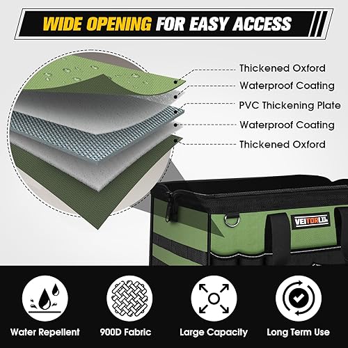 Miniatura 5 de Bolsa de herramientas resistente de 16 pulgadas, organizador de herramientas de 19 bolsillos, caja de herramientas portátil para electricista con