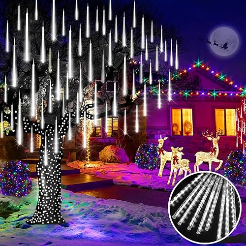 KNONEW Luces de Navidad para exteriores, 15 pulgadas, 24 tubos, 672 luces LED de lluvia de meteoritos enchufables, impermeables, para árbol de