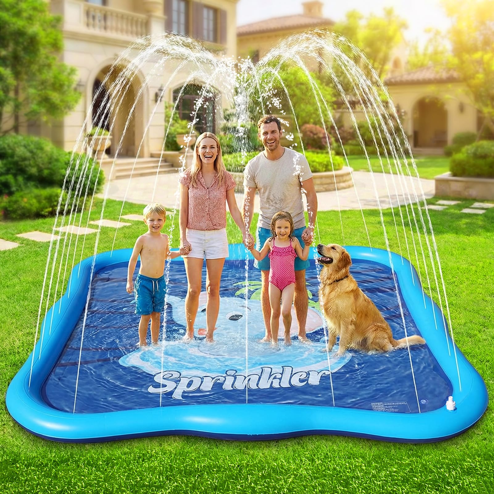 Luxfero Splash Pad,210 cm Tapete de Juegos de Agua,Almohadilla para Rociadores,Almohadilla para Aspersor para Niños y Perros,Juegos de Agua para Exterior para Actividades Aire Fiesta Playa Jardín