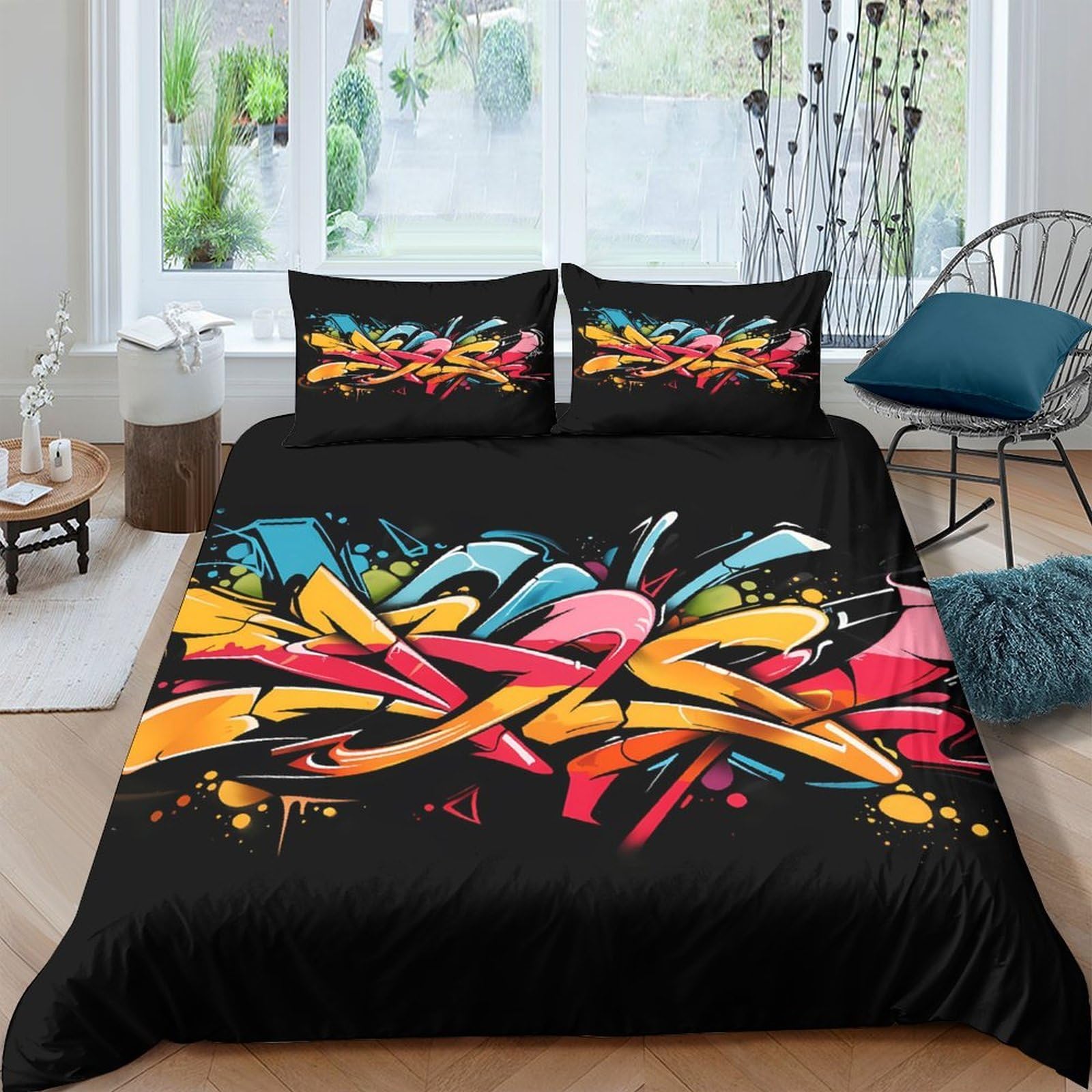 Ctjqhvkz Style-6 3D Printed Graffiti Art Fitted Sheet Microfiber Soft Vibrant Street Abstract Bed Cover For Bedroom Dorm Mattress Protection Single（135X200cm）