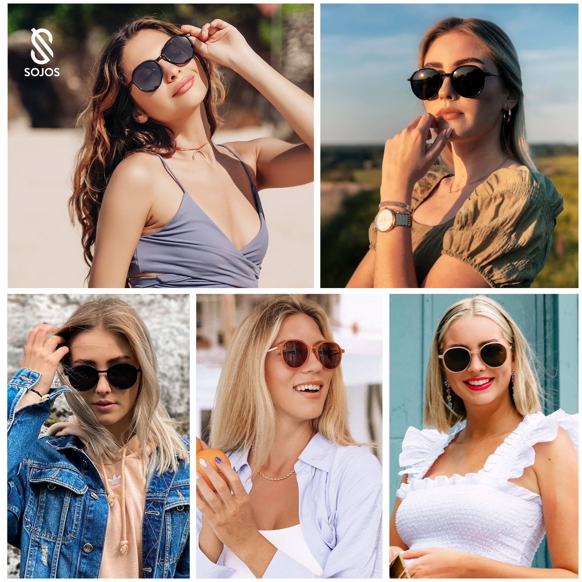 SOJOS Fashion Hexagon Round Sunglasses for Women Trendy Inspired Designer Style Big Shades Sunglasses Sunnies SJ2181 with Black Frame/Grey Lens