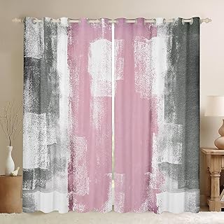 Girls Pink Grey White Window Curtains 52