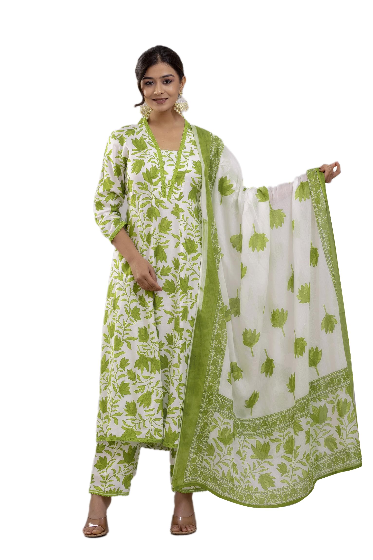 PARTHVIWomen's Printed Anarkali Kurta With Palazzo & Dupatta Set