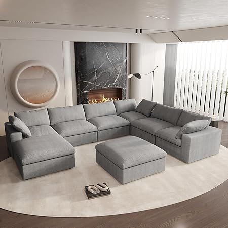 Cloud Modular Sectional Sofa,160" Oversized U Shaped Sofa Couch with Storage Ottoman,8 Seater Sofa Wide Deep Seat Couches,Sofa Covers Washable&Replaceable,Grey