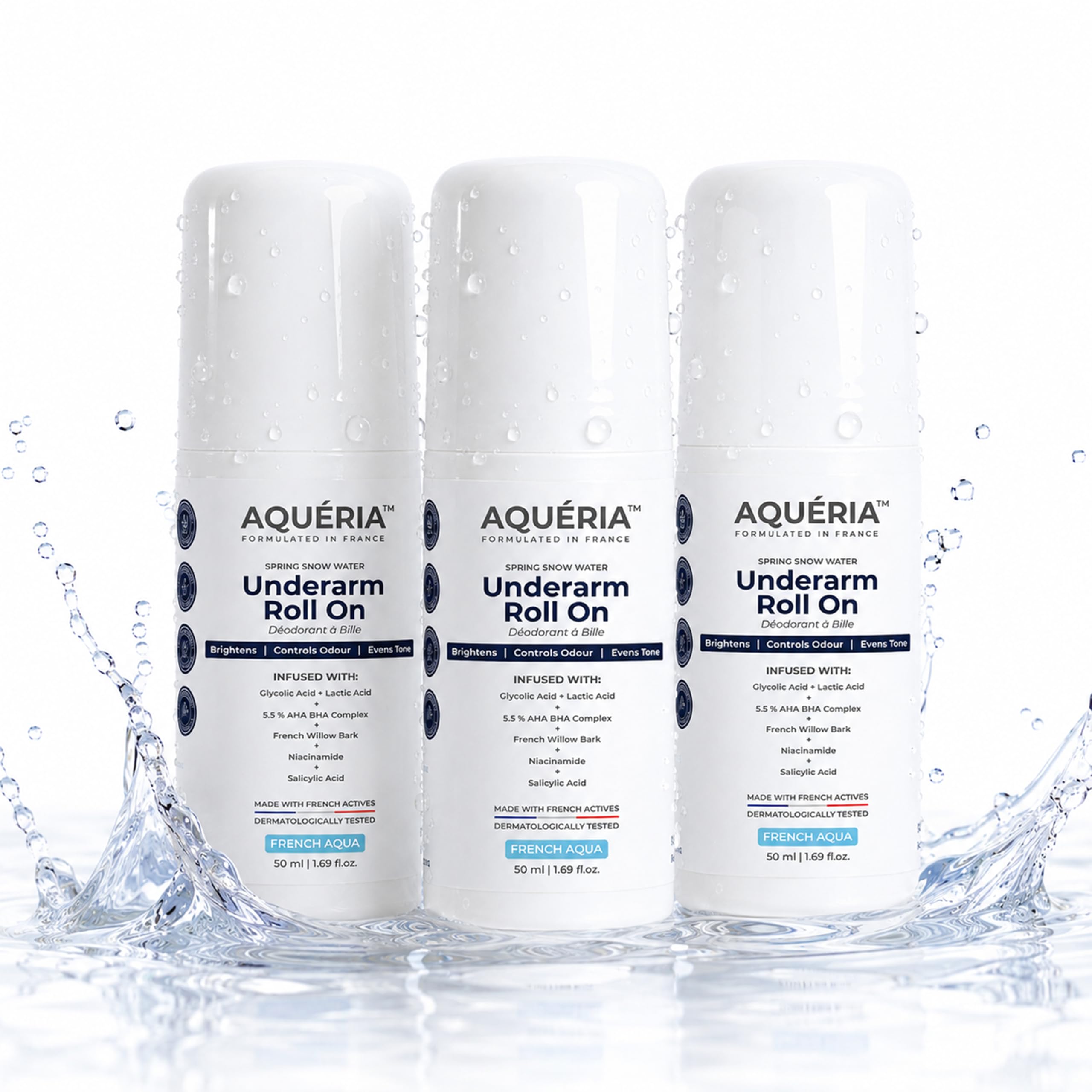 Aqueria 5.5% AHA BHA French Underarm Brightening Roll On | 48H Odour Control | Aqua Fragrance with 2% Niacinamide | Mult
