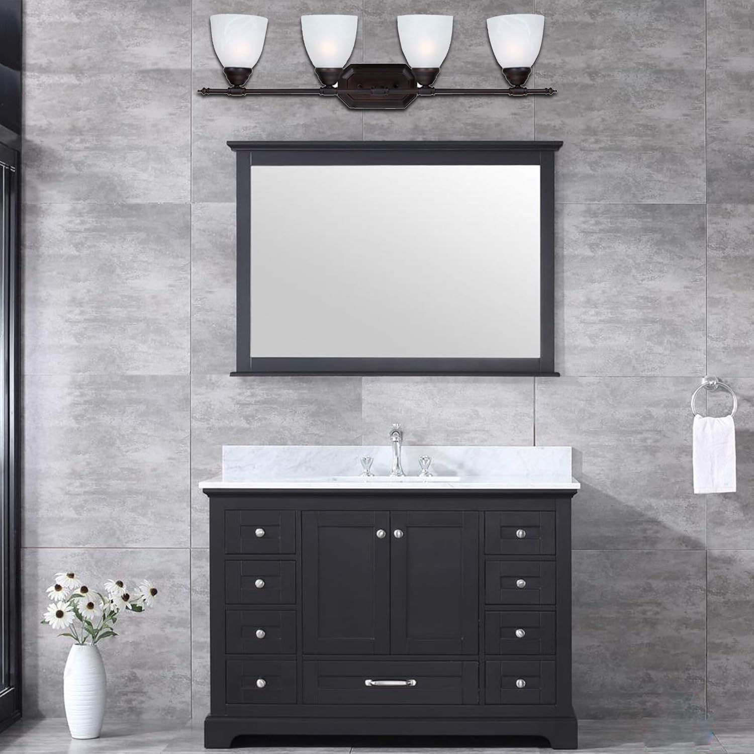 Best Deal Product AA Warehousing L324ORW FBA_L6434-4ORB-W 4 Light Bathroom Vanity Fixture Glass, Oil Rubbed Bronze, Brown, White Cheapest π AA Warehousing L324ORW FBA_L6434-4ORB-W 4 Light Bathroom Vanity Fixture Glass, Oil Rubbed Bronze, Brown, White