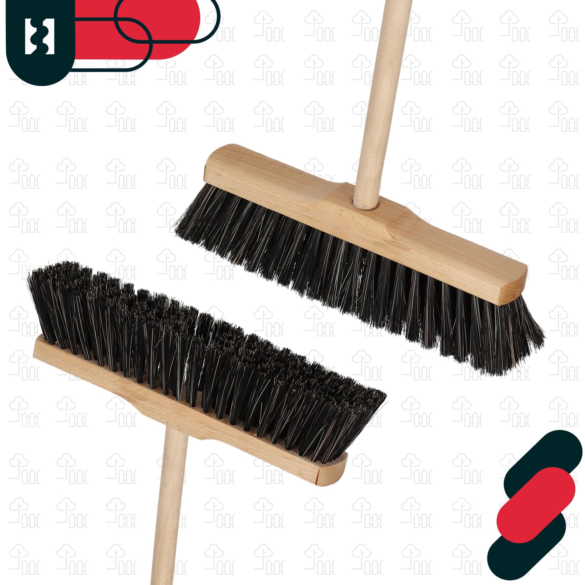 KOTARBAU® Scopa con Manico - 30 cm - scopa da esterno - Scopettone Industriale - spazzolone industriale - Marrone - per Esterni e Interni - per Giardino - Casa - Ufficio
