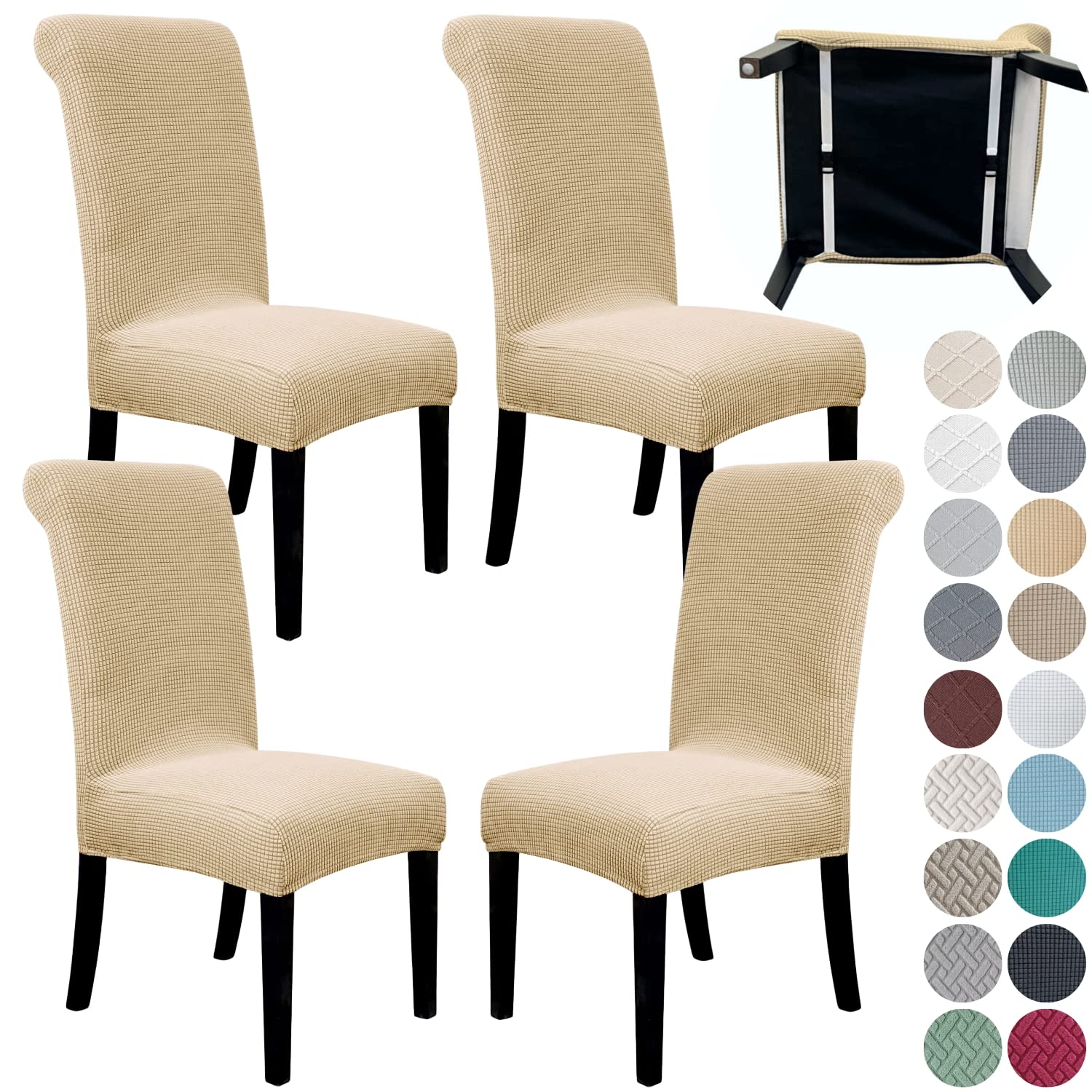 SPRINGRICO 4 Pack Dining Room Chair Covers with seat Belt, Stretch Parsons Chair Slipcover Washable Kitchen Dining Chair Cover Removable Seat Protector Set of 4, S1- Sand