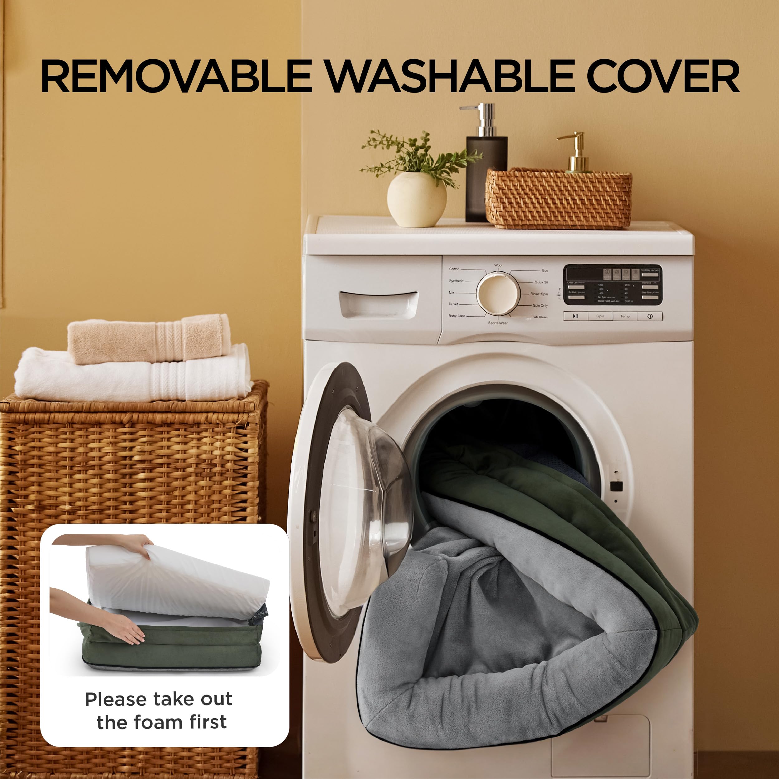 Bedsure Letto per Cani Grande 122x89x20cm - Divano per Cani Taglia Grande in Uovo Foam, Colore Verde scuro, Cuscino per Cani Sfoderabile e Lavabile