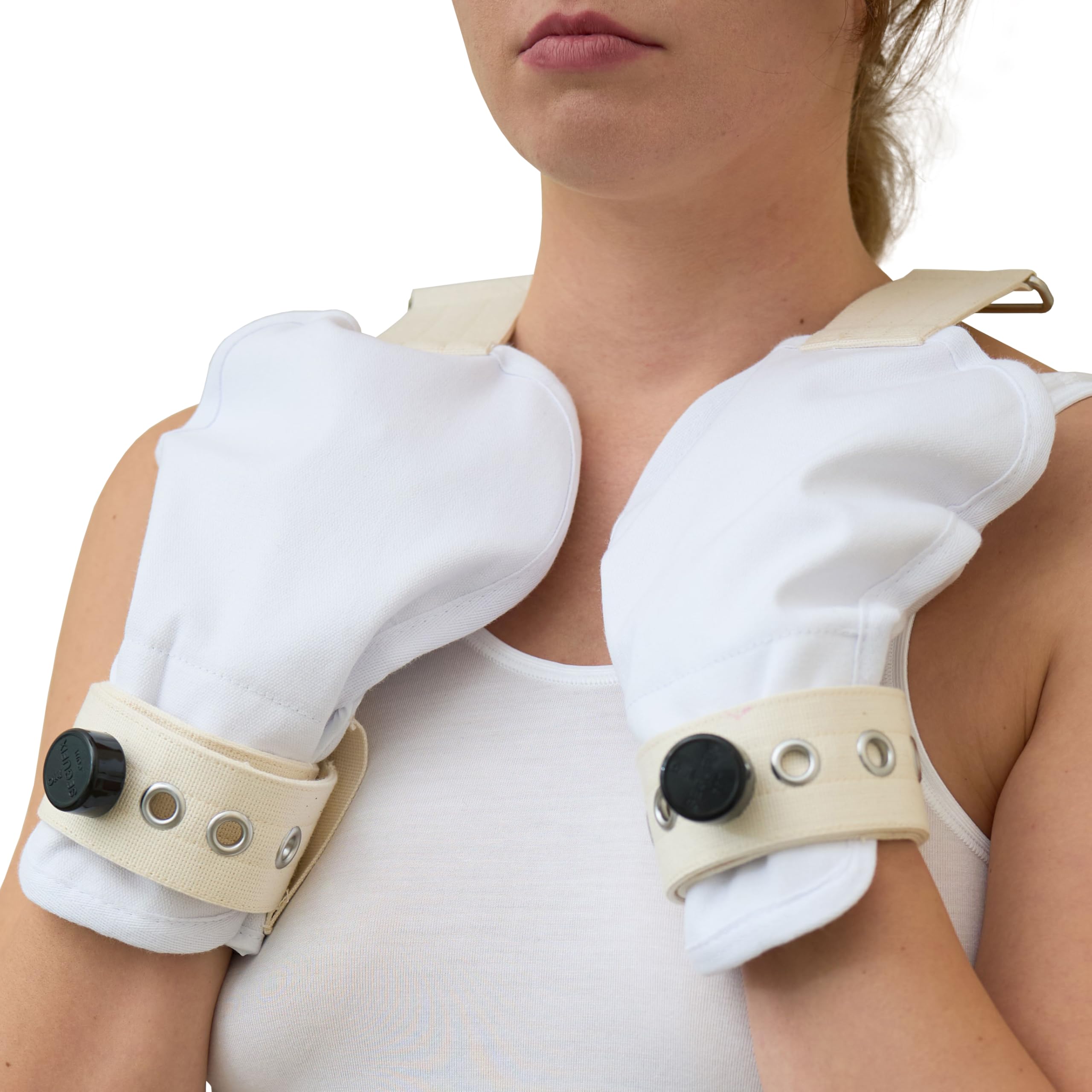Handschuhe Bestrafung Bondage-Set BDSM Fessel-Set I Fesseln hogtied Fixierung sehr stabil - Premium Sexspielzeug I weiß I handgefertigt aus Baumwolle