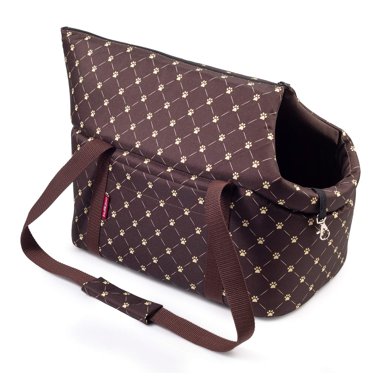 Bolsa para perros – Marrón/Patrón: Patas, M a 10 kg – Bolsa de transporte para perros pequeños y medianos – Perros y gatos