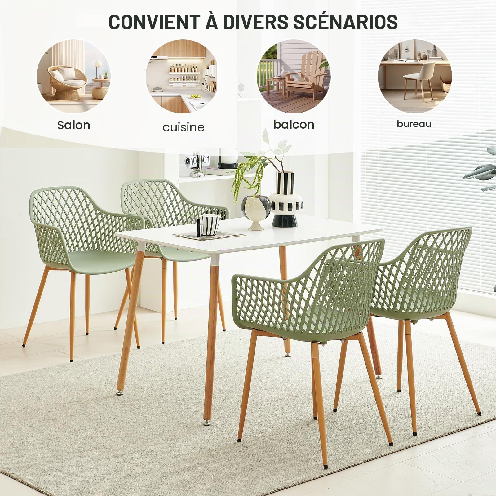 buybyroom Lot de 4 chaises de jardin avec accoudoirs, chaises d'extérieur, de terrasse, de balcon, de jardin, charge maximale : 120 kg