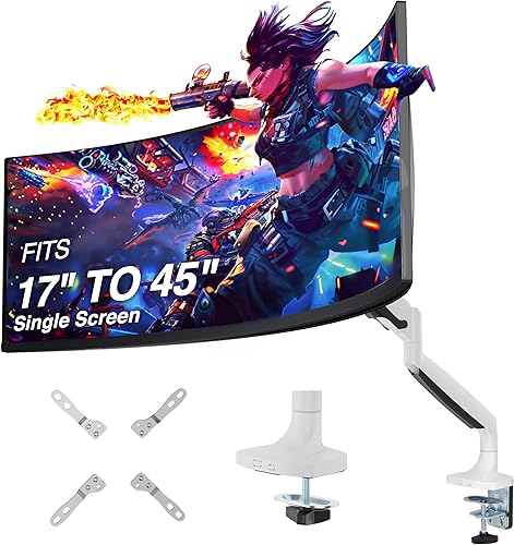 AVLT Soporte de escritorio con brazo para monitor de 17 a 45 pulgadas, resorte mecánico de alta calidad, para monitor plano, curvoultraancho, altura