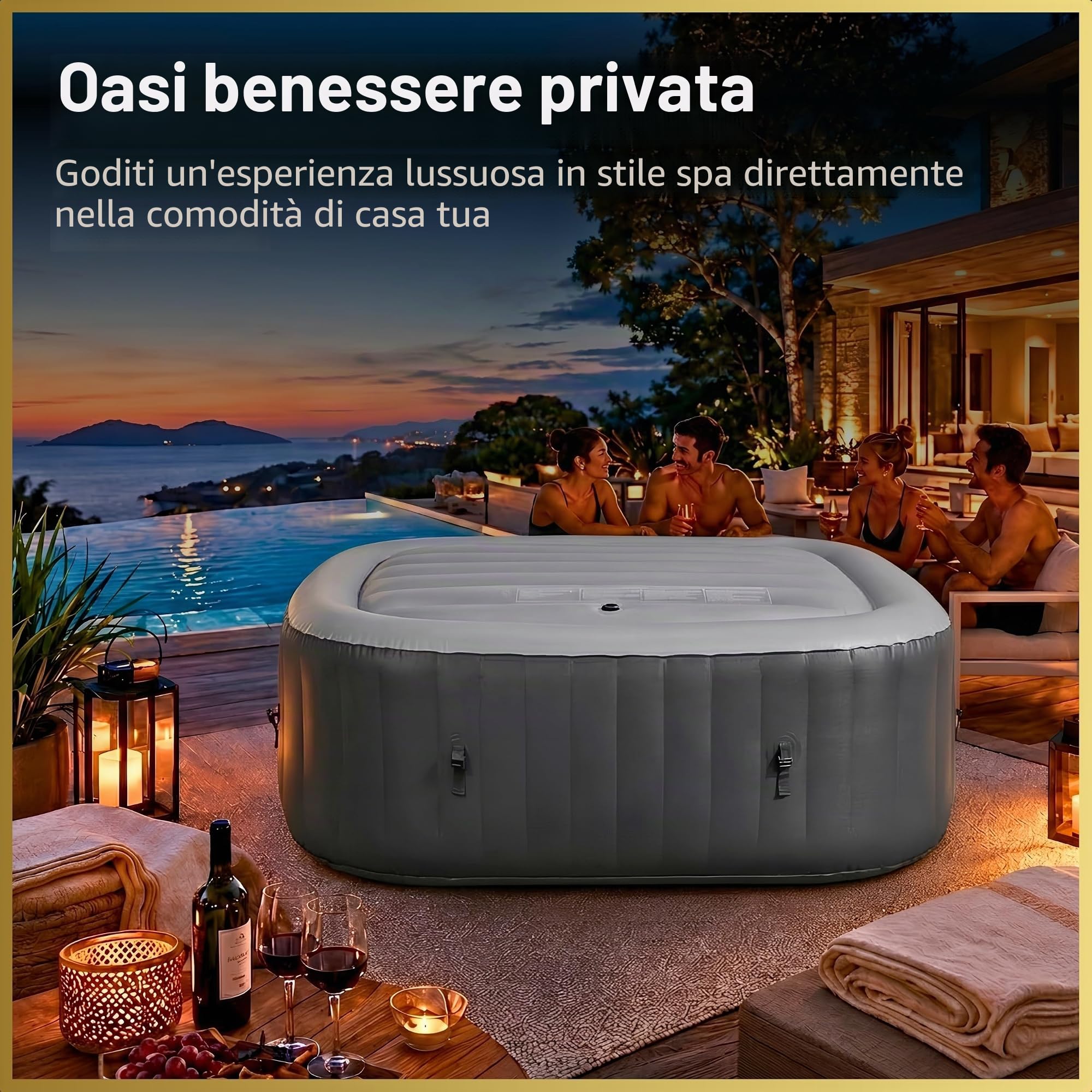 Copertura per spa a risparmio energetico, coperchio gonfiabile, protezione contro pioggia e troppopieno, tecnologia isolante termica, vescica quadrata adatta a tutte le vasche idromassaggio quadrate