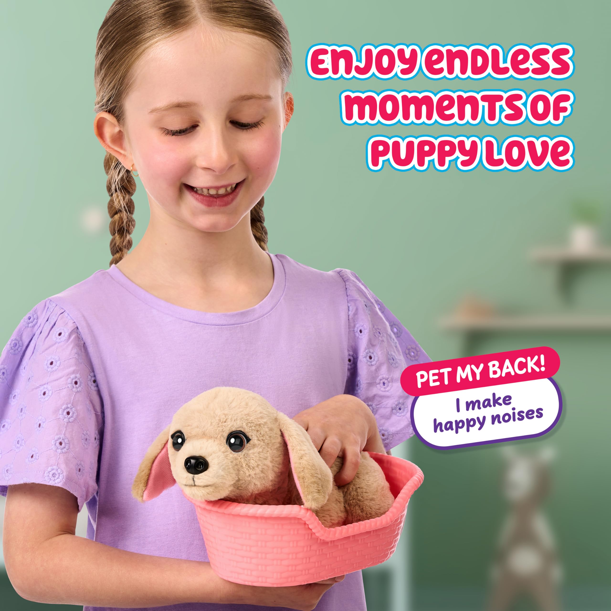 Little Live Pets My Really Real Puppy Mini Buddy The Retriever, Interactive Plush Toy with Basket, 20+ Sounds and Reactions, Puppy Toys for Kids