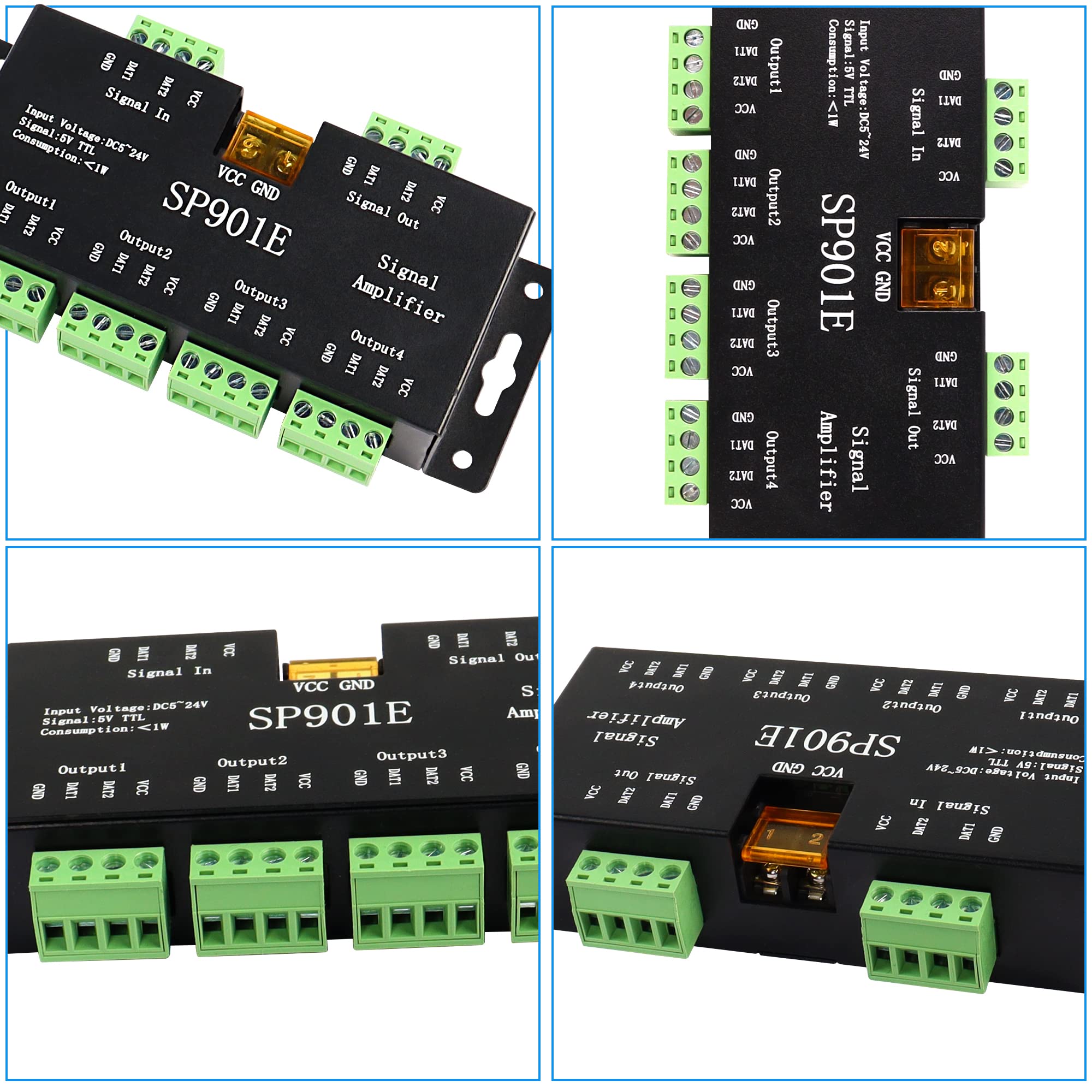 MEIRIYFA SP901E LED Pixel Strip Amplifier Controller Signal Data SPI Repeater DC 5V-24V for WS2812B WS2811 SK6812 RGB LED Strip Lights