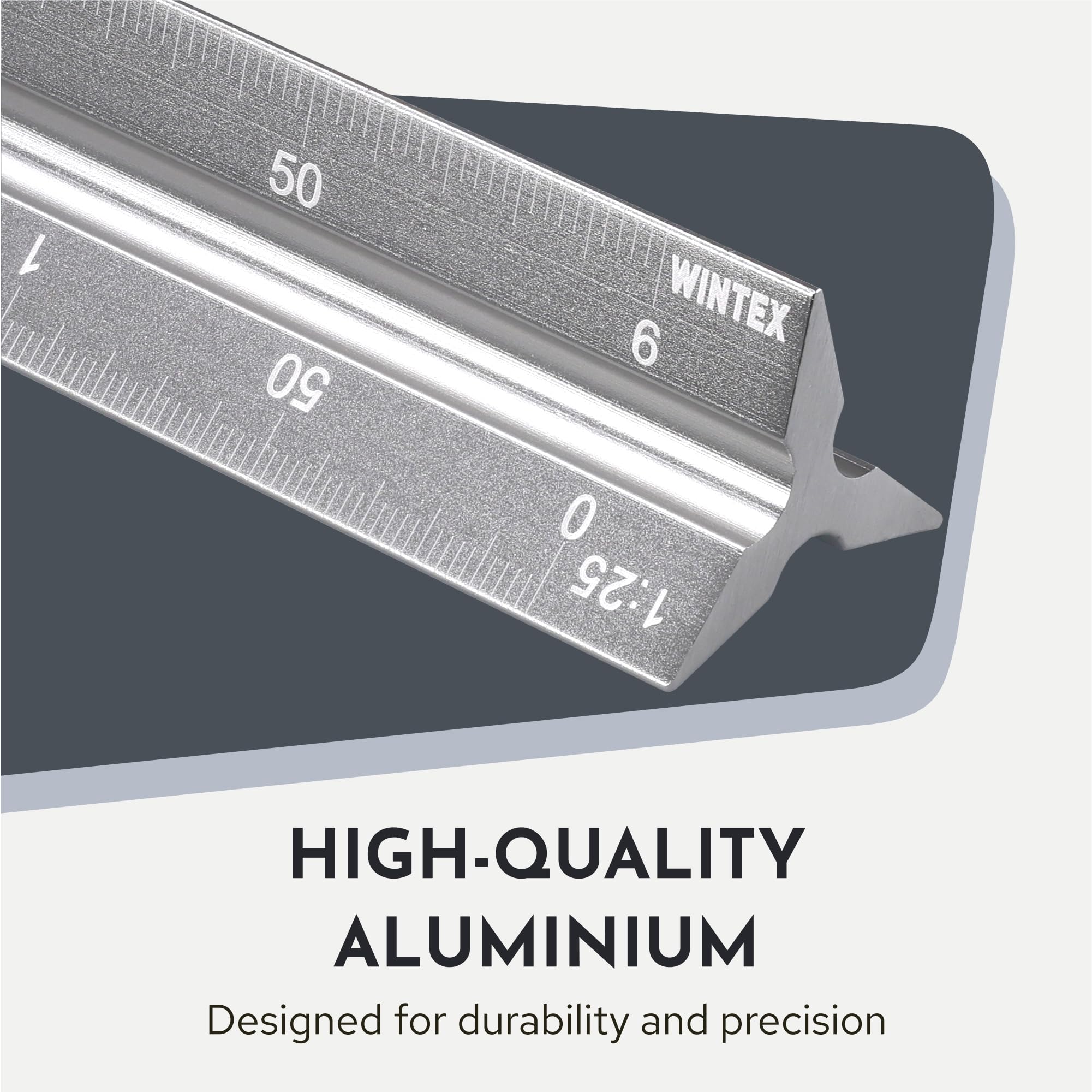 WINTEX Escalimetro Profesional - Regla 30 cm - Regla Triangular de Aluminio - Escalímetro para Arquitectos o Ingenieros - 1:20 1:50 1:75 1:100 1:125 - Regla Metalica con Bolsa