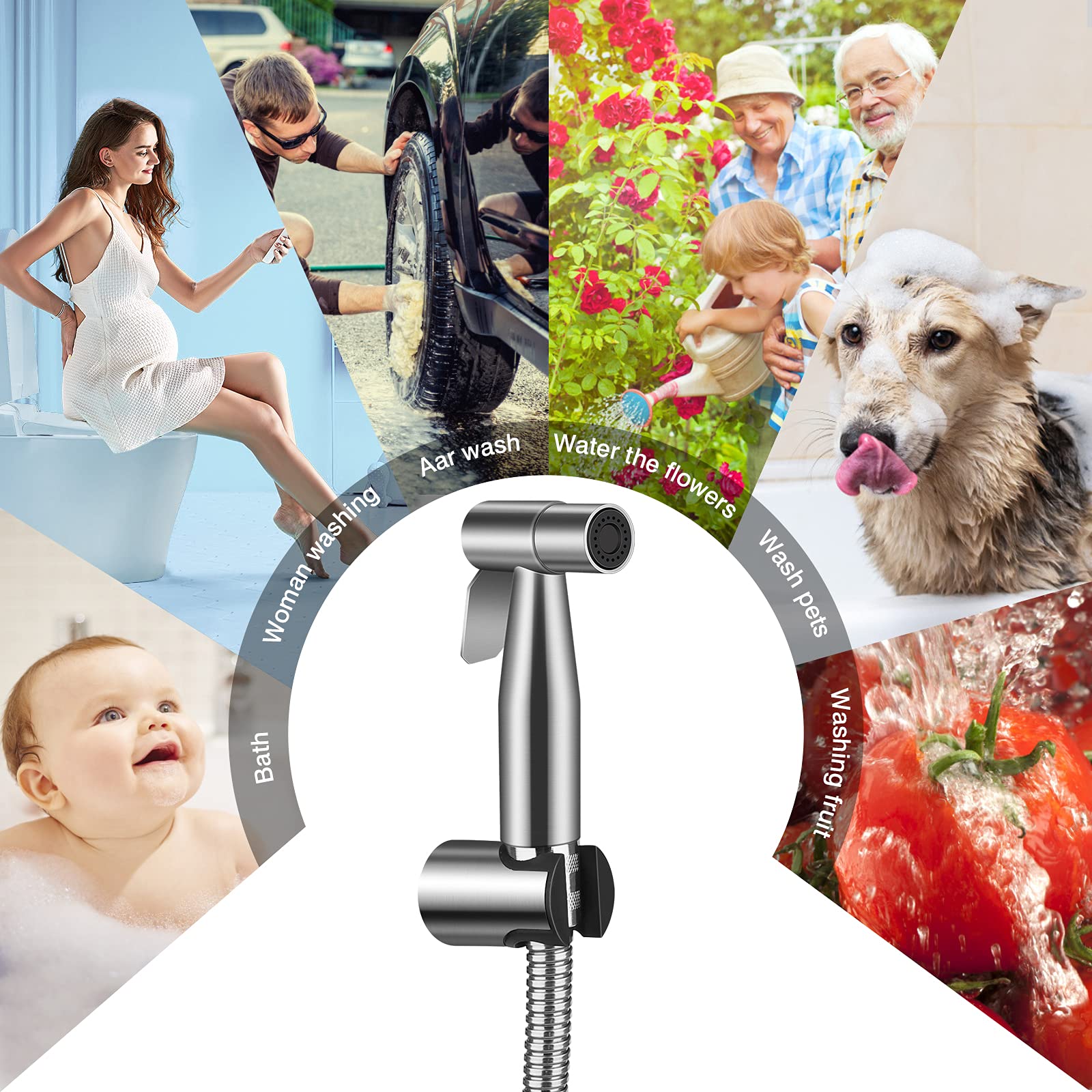 Doccetta per Bidet a Mano in Acciaio Inox 1.5M Tubo Flessibile Staffa a Muro Set Completo Doccia Bidet