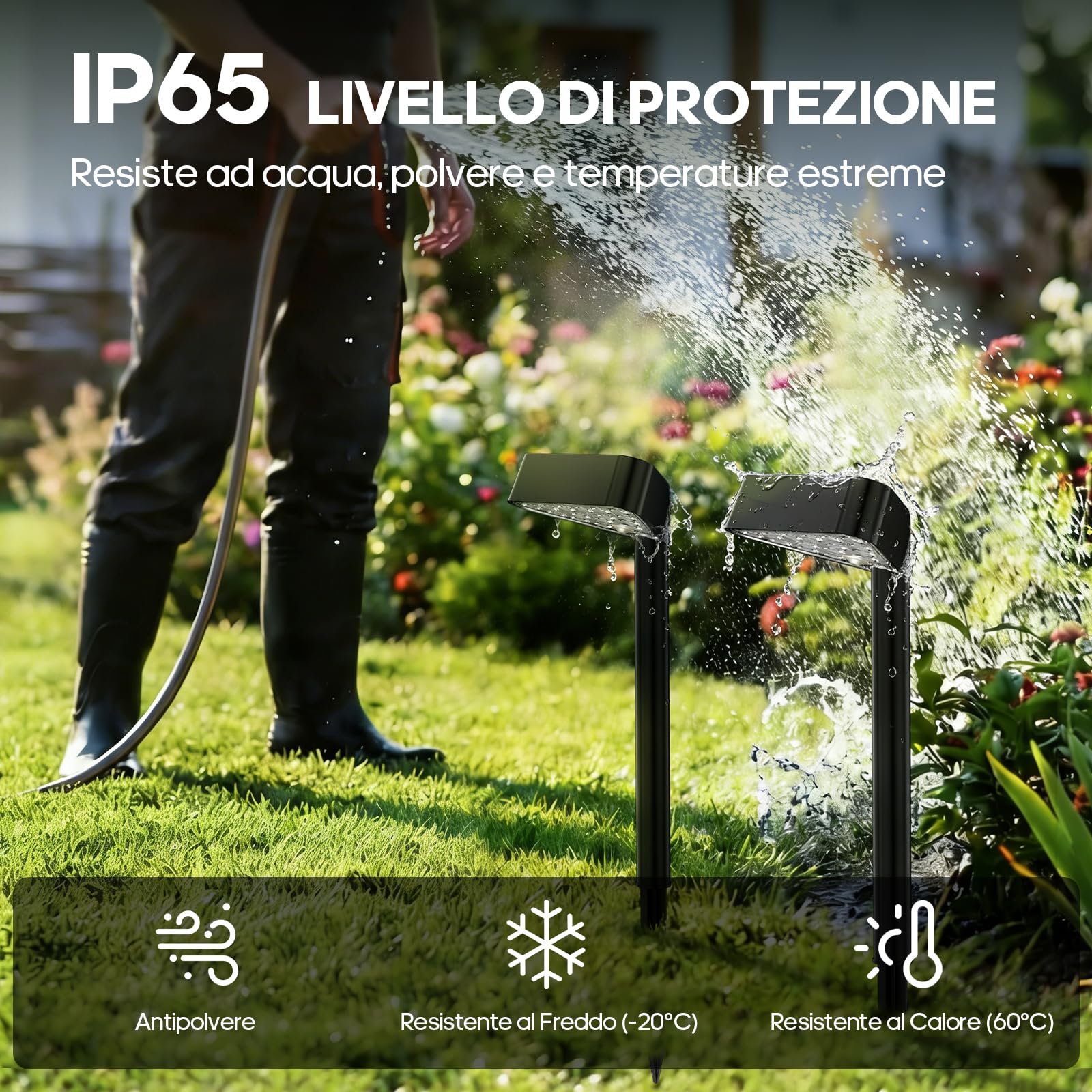 Lampade solari per esterni da giardino, 8 pezzi, 12-14H, luci solari per esterni, con 15 LED, luce bianca calda, accensione e spegnimento, IP65, impermeabili, decorazione da giardino per prato