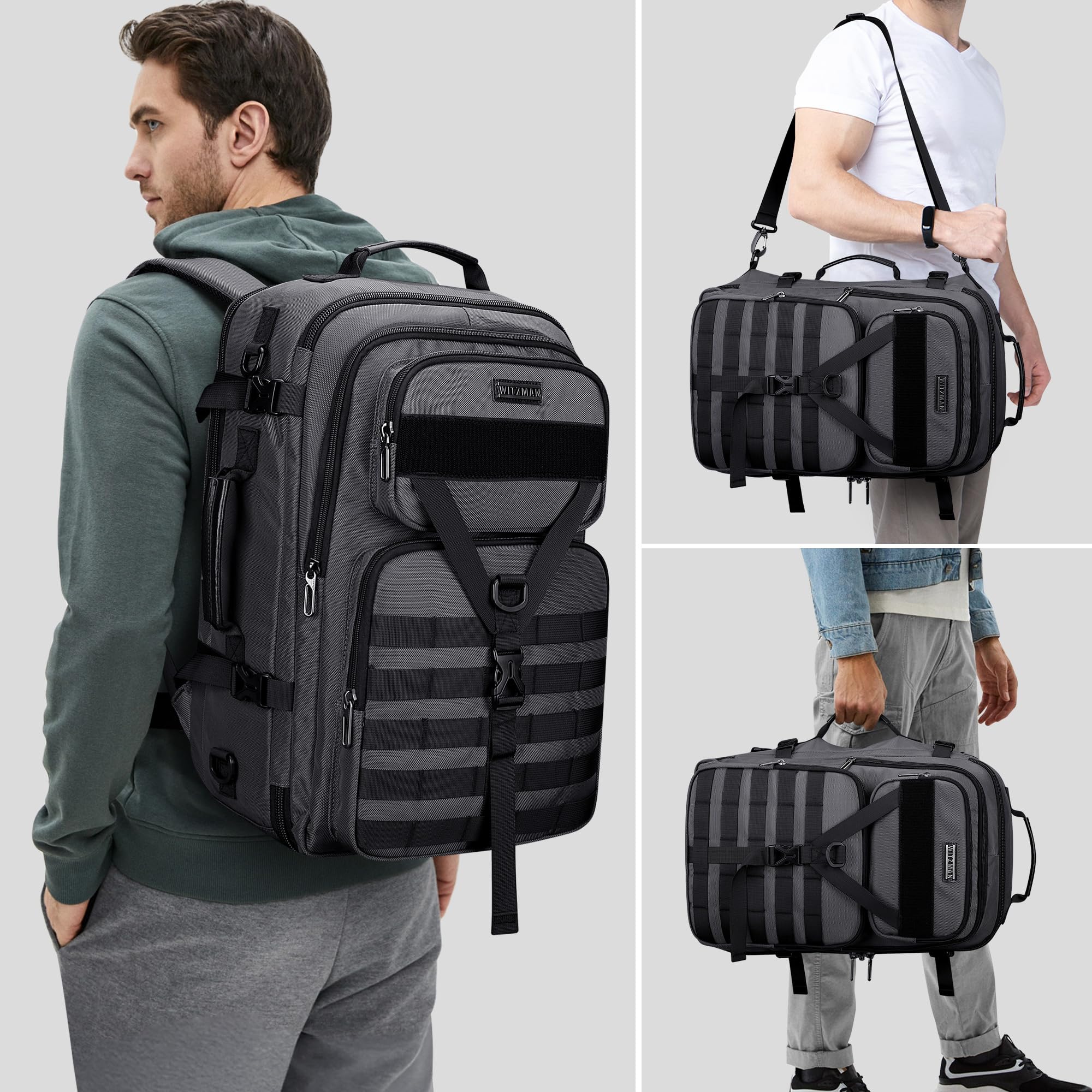 WITZMAN Sac à Dos de Voyage Homme 45L Convertible 3-en-1 PC 17 Pouces