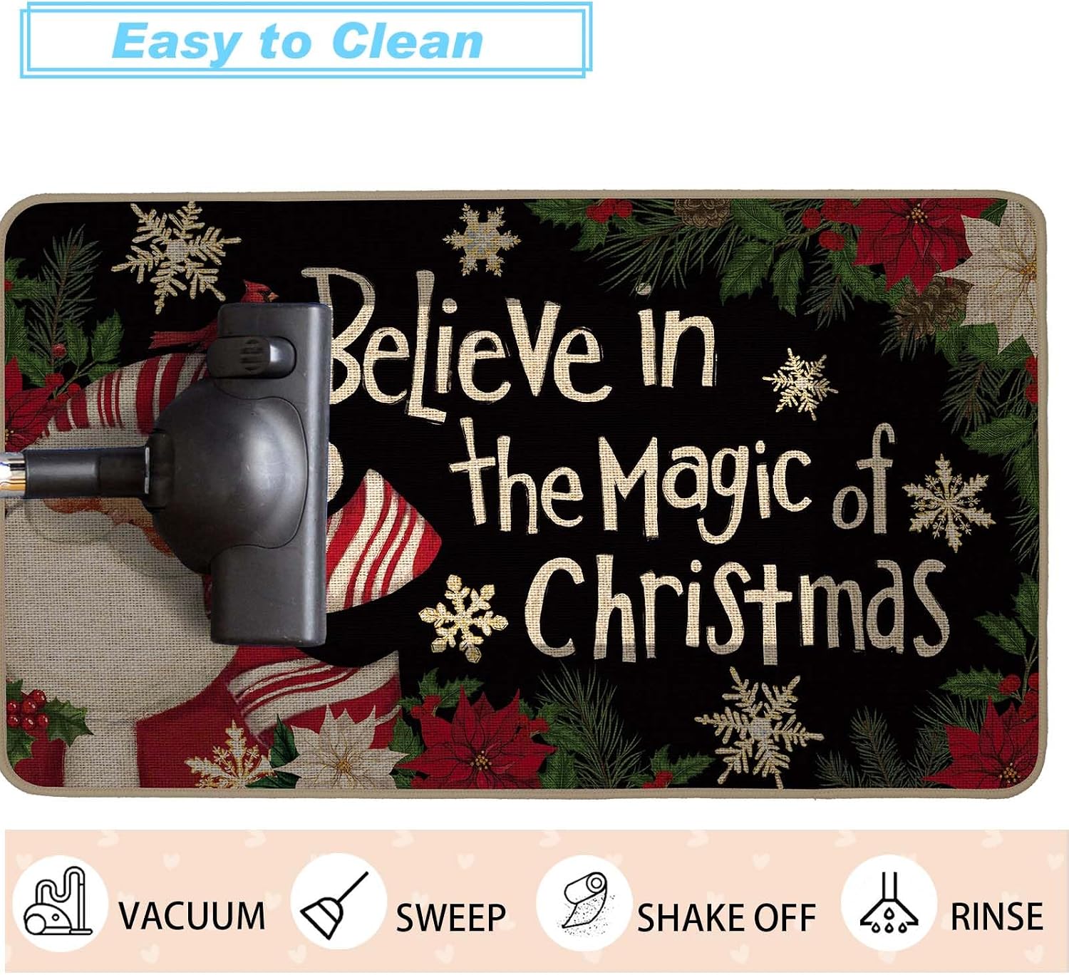Baccessor Christmas Santa Claus Doormat 17x29 Inch Merry Christmas Snowflakes Front Door Mat for Floor Entryway Hallway Laundry Kitchen Sink Seasonal Winter Xmas Holiday Home Decoration
