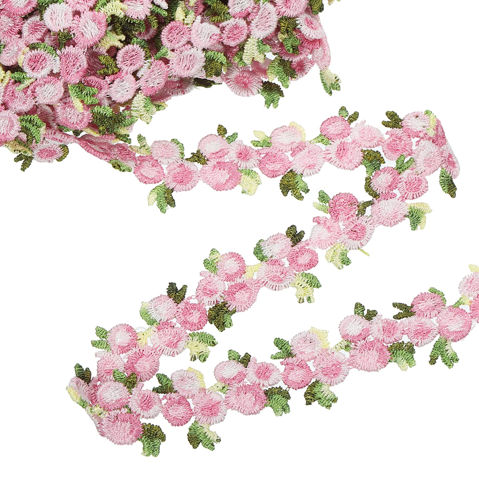 sourcing map Pink Flower Lace Trim Ribbon, 0.9" x 5 Yards Polyester Embroidered Crochet Lace Trim Fabric for Sewing, Wedding Decorations, Headbands, DIY Crafts Making
