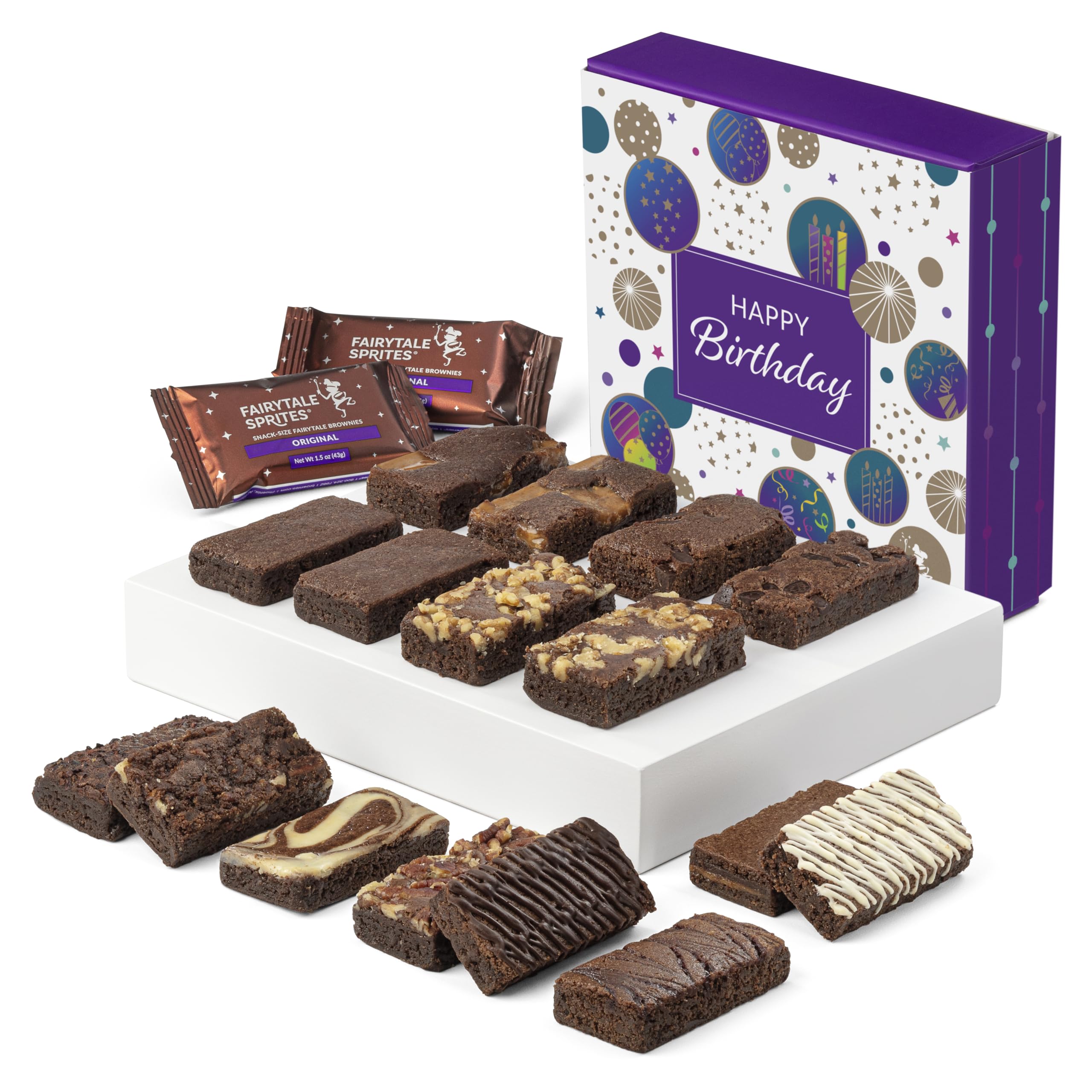 Birthday Sprite 16 Individually Wrapped Gourmet Chocolate Food Gift Basket - 3 Inch x 1.5 Inch Snack-Size Brownies - 16 Pieces - Item SB216