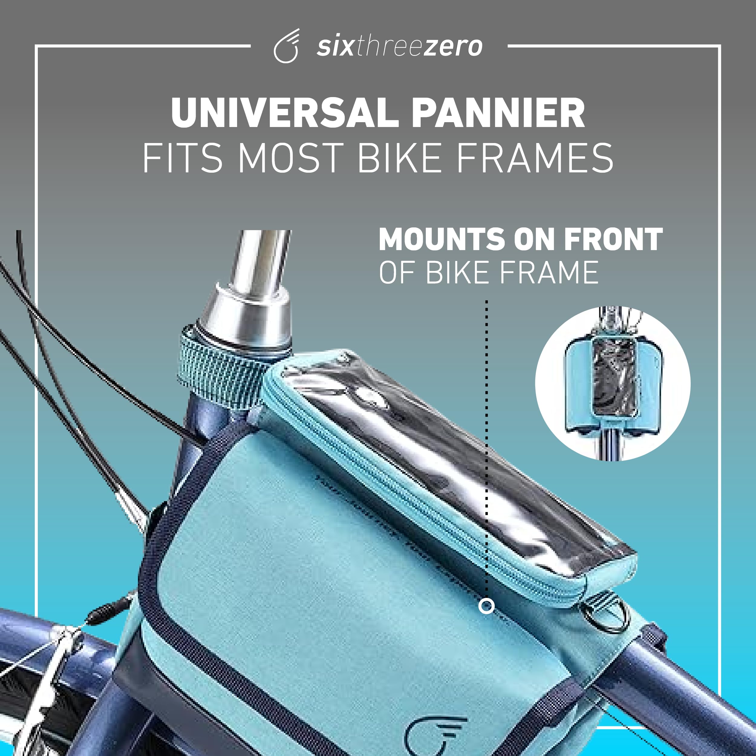 sixthreezero Fahrradtasche Frontrahmen, wasserdichte Fahrradtasche, doppelseitig, Handyhalterung, hellblau Sport & Freizeit
